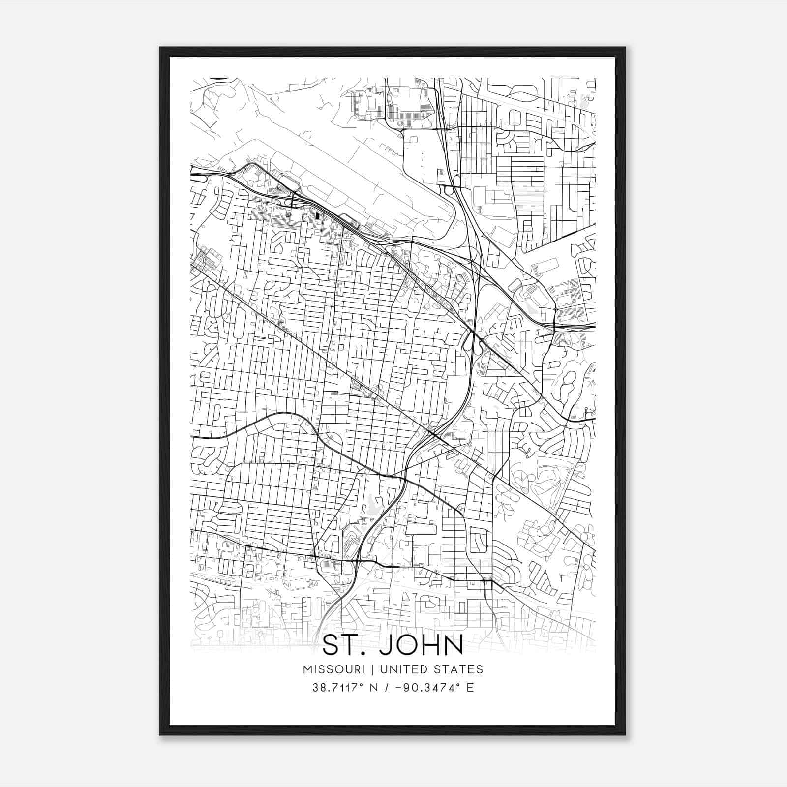 St. John Missouri Map Poster, Modern Home Decor Wall Art Print
