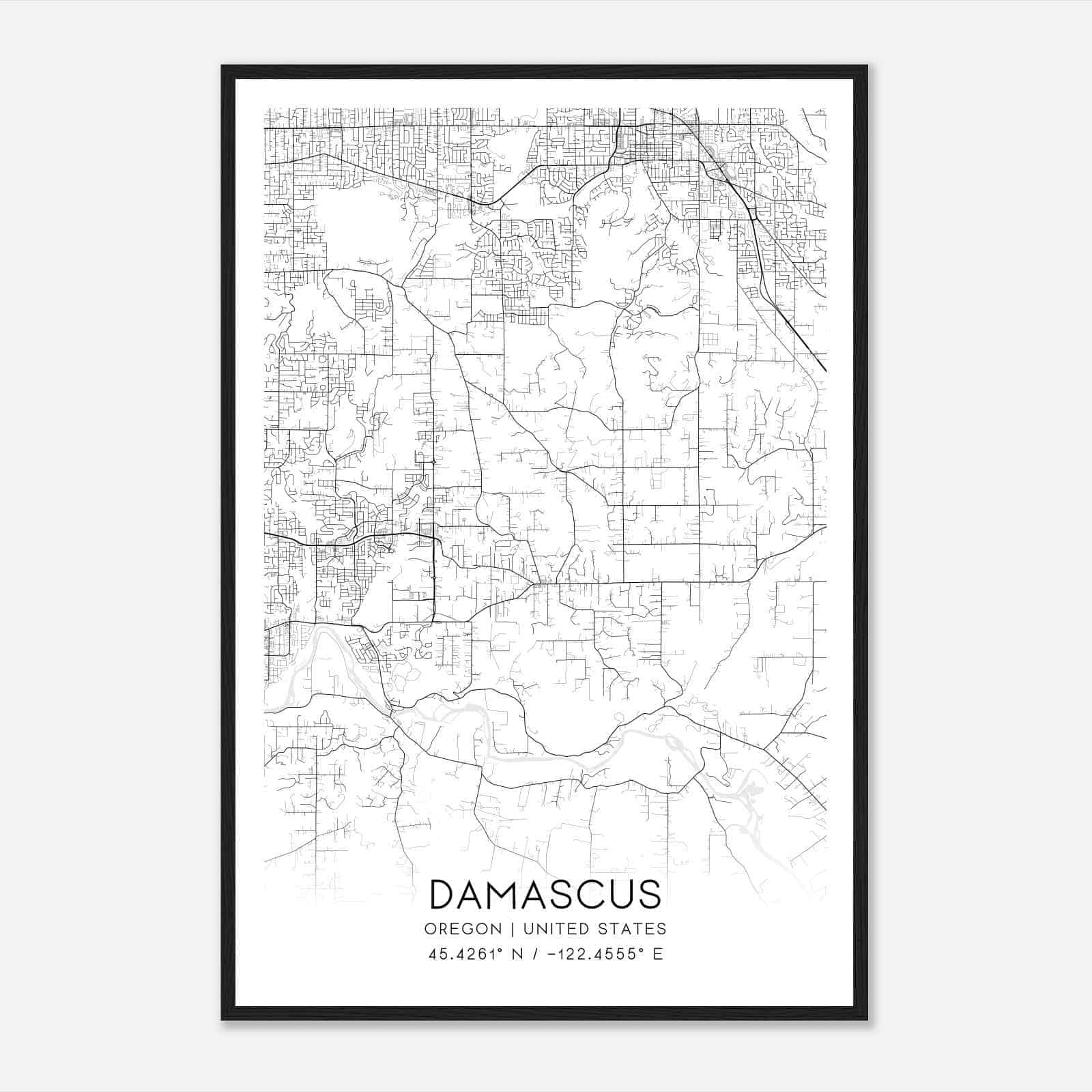 Damascus Oregon Map Poster, Modern Home Decor Wall Art Print