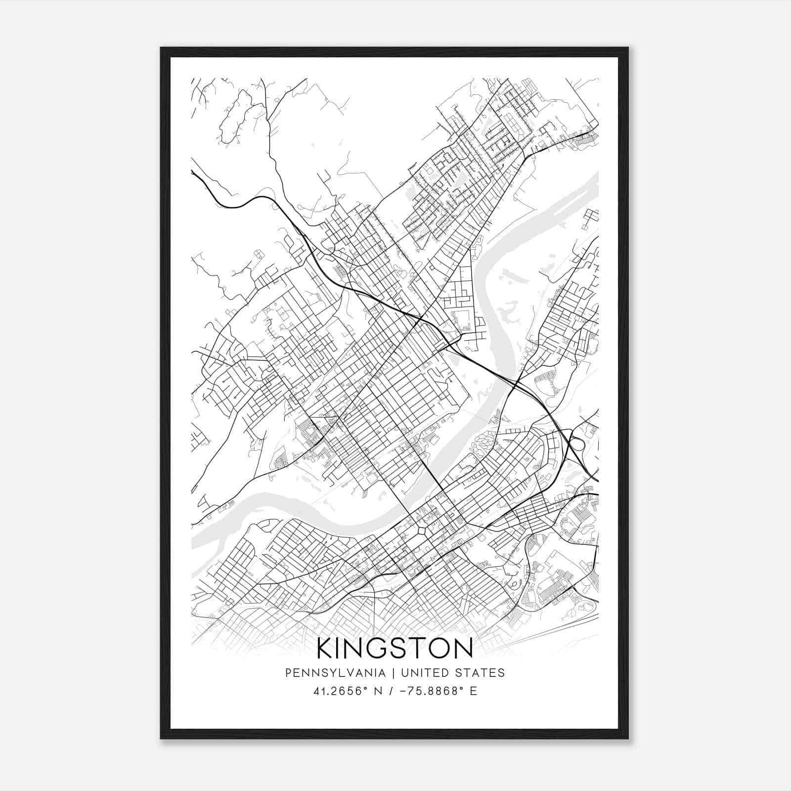 Kingston Pennsylvania Map Poster, Modern Home Decor Wall Art Print
