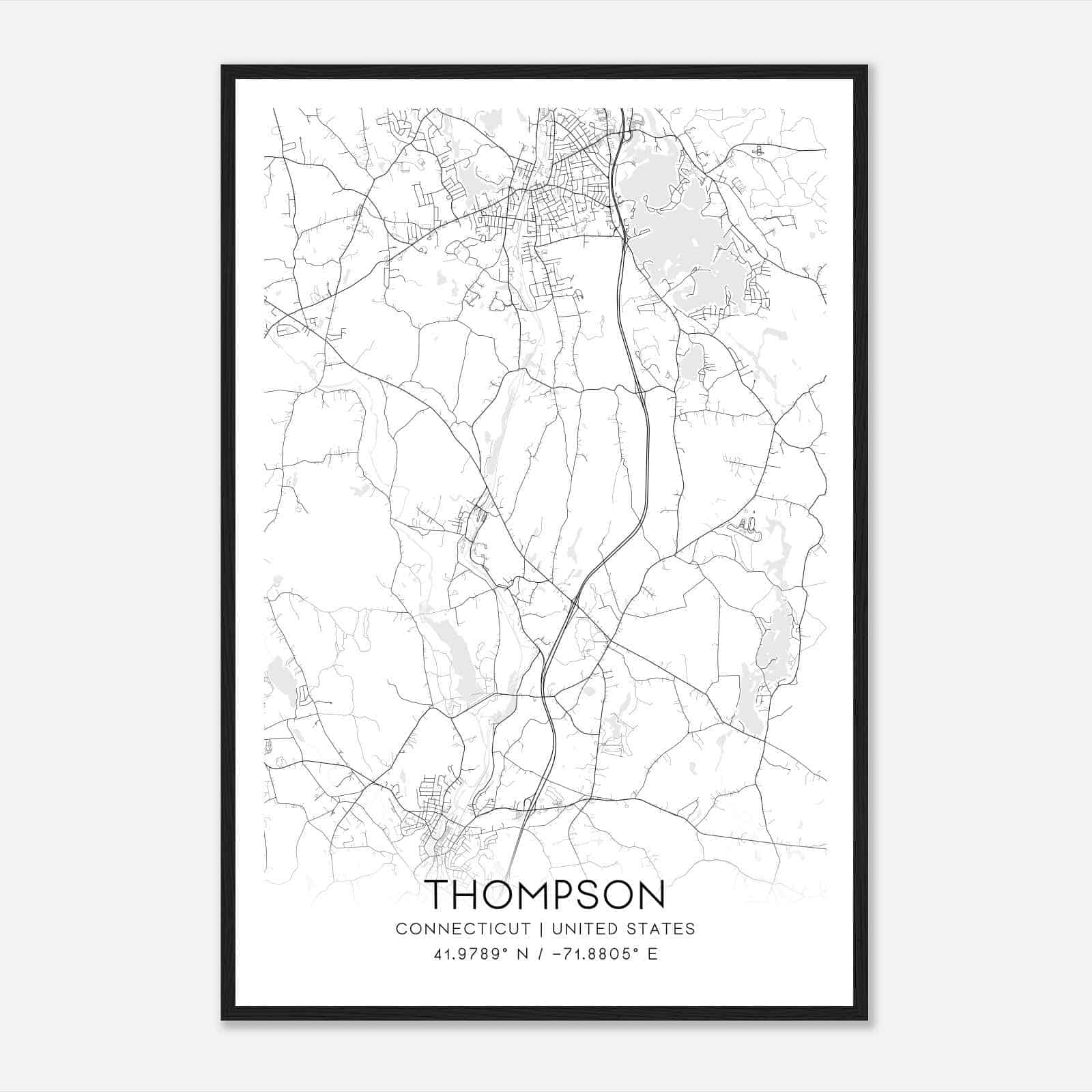 Thompson Connecticut Map Poster, Modern Home Decor Wall Art Print