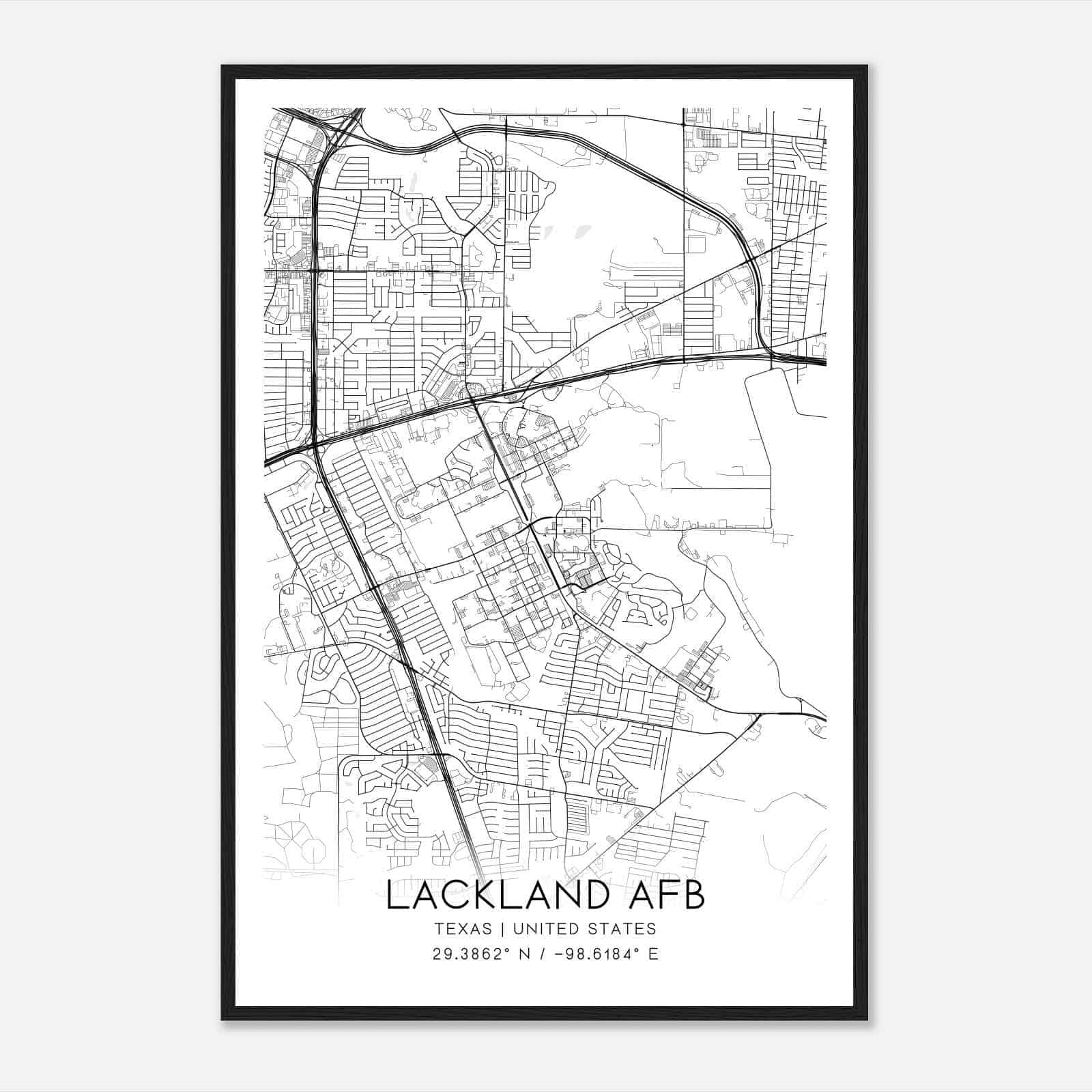 Lackland AFB Texas Map Poster, Modern Home Decor Wall Art Print Lackland AFB Texas Map Poster, Modern Home Decor Wall Art Print