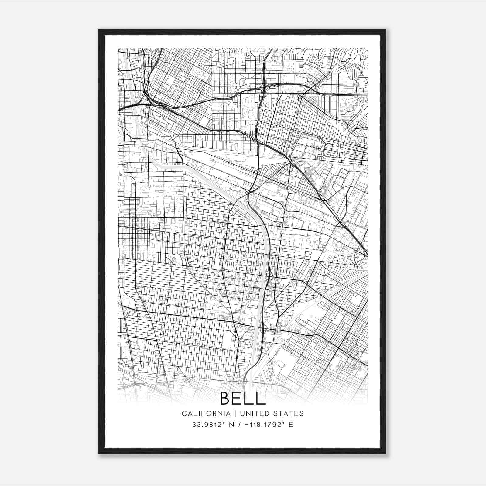 Bell California Map Poster, Modern Home Decor Wall Art Print