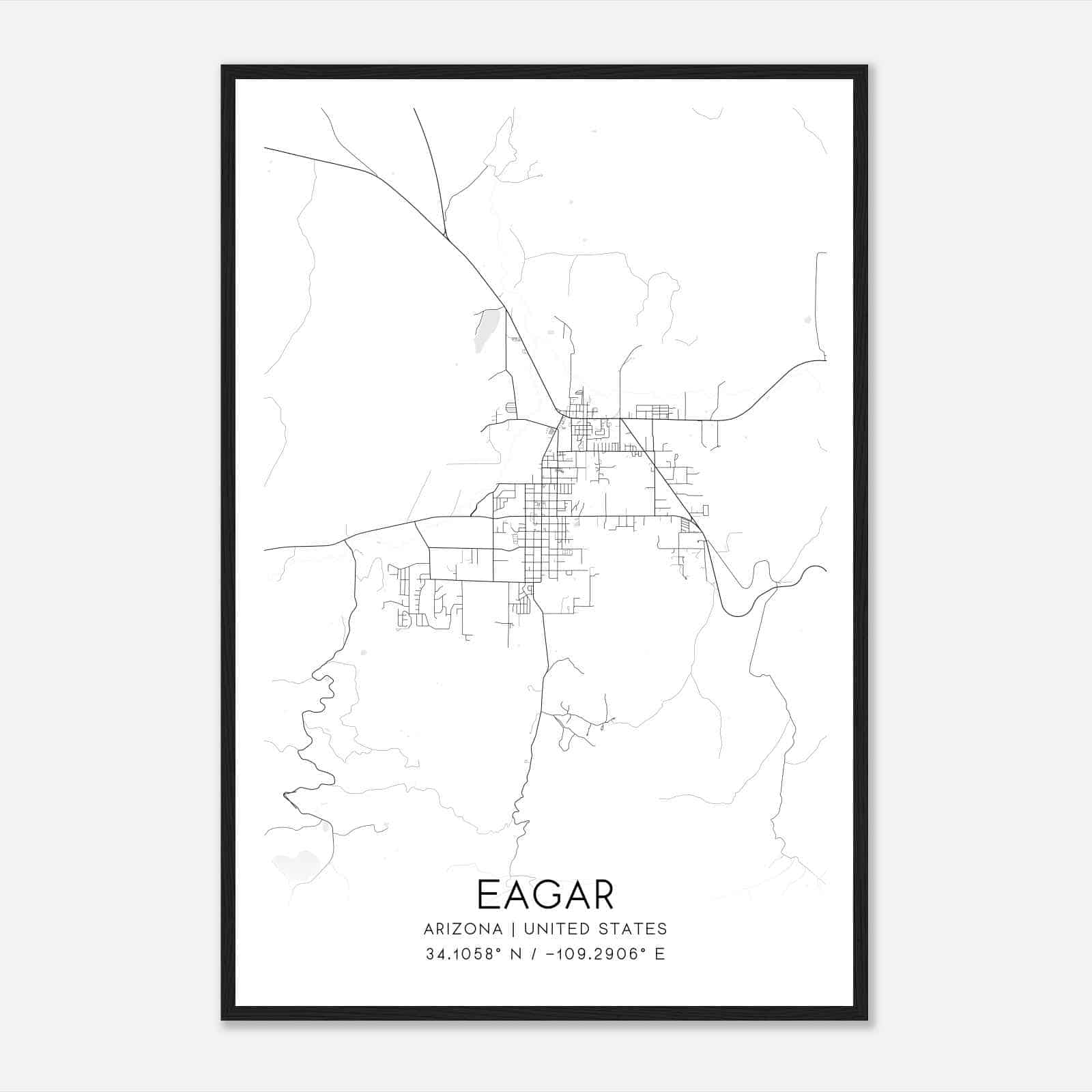 Eagar Arizona Map Poster, Modern Home Decor Wall Art Print