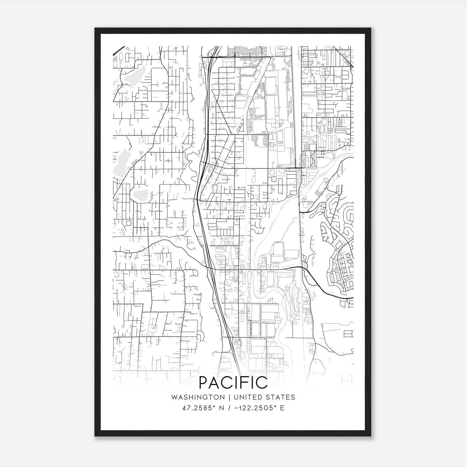Pacific Washington Map Poster, Modern Home Decor Wall Art Print