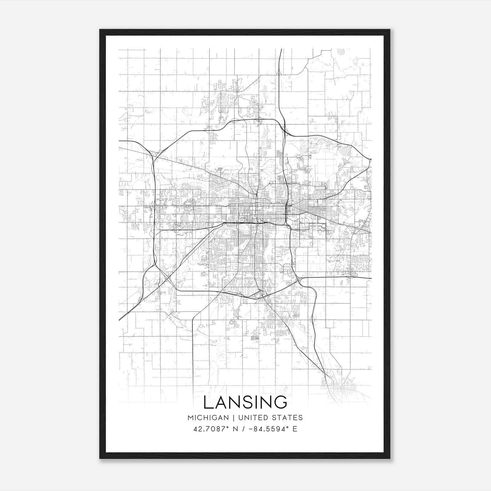 Lansing Michigan Map Poster, Modern Home Decor Wall Art Print