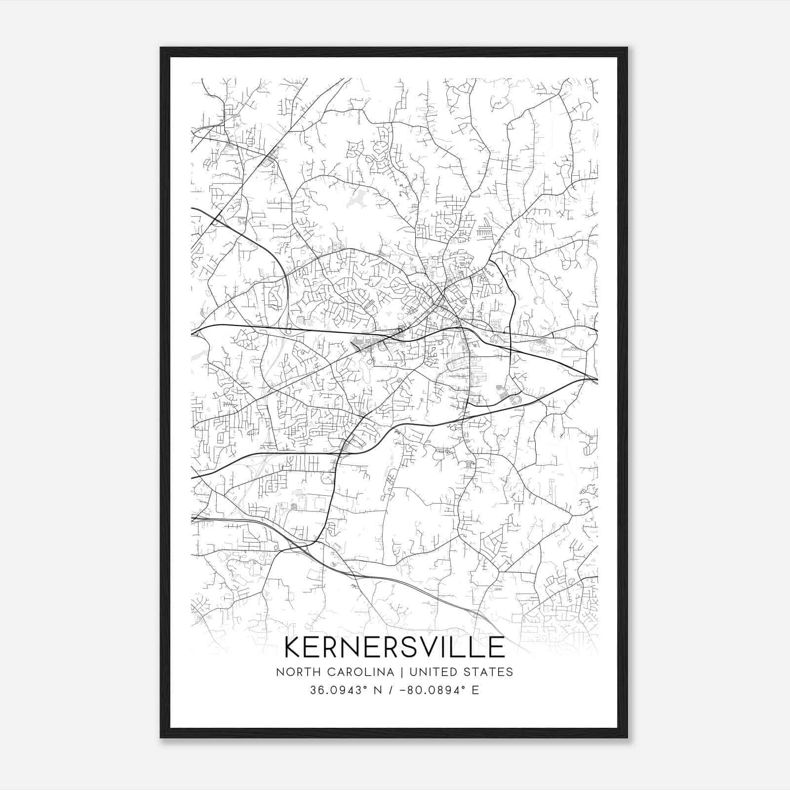 Kernersville North Carolina Map Poster, Modern Home Decor Wall Art Print