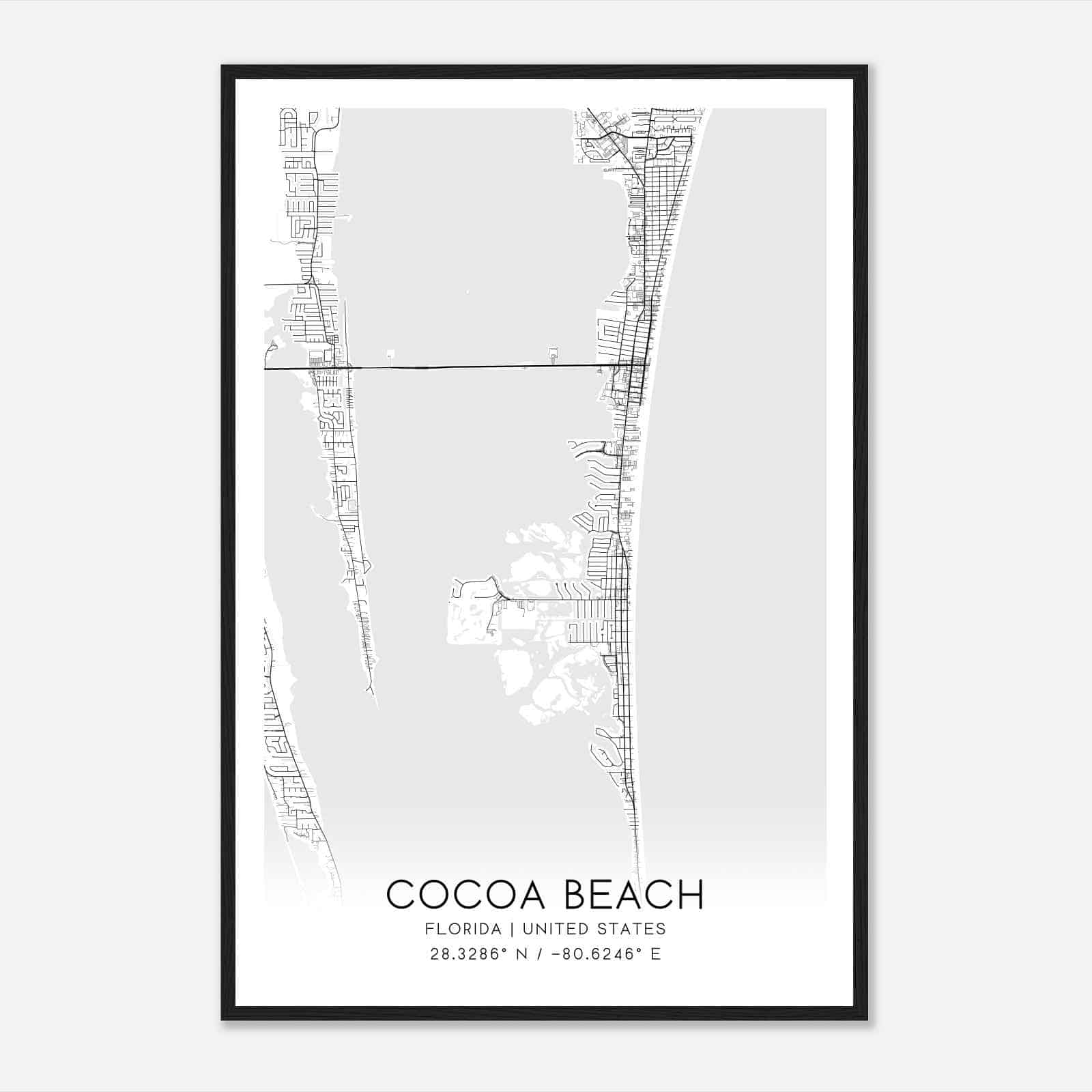 Cocoa Beach Florida Map Poster, Modern Home Decor Wall Art Print