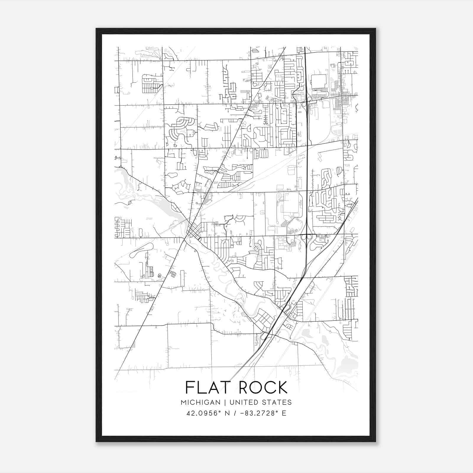 Flat Rock Michigan Map Poster, Modern Home Decor Wall Art Print