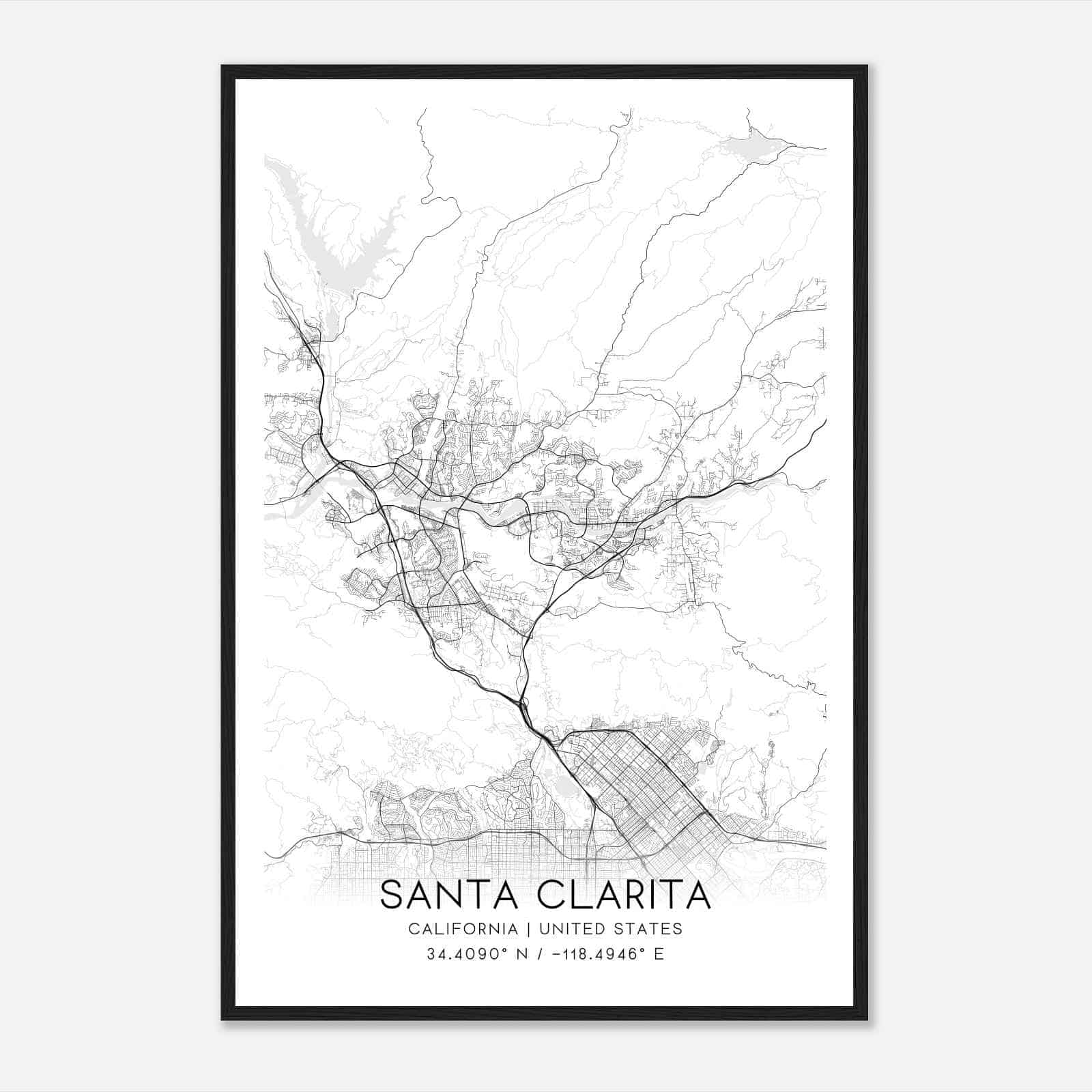 Santa Clarita California Map Poster, Modern Home Decor Wall Art Print