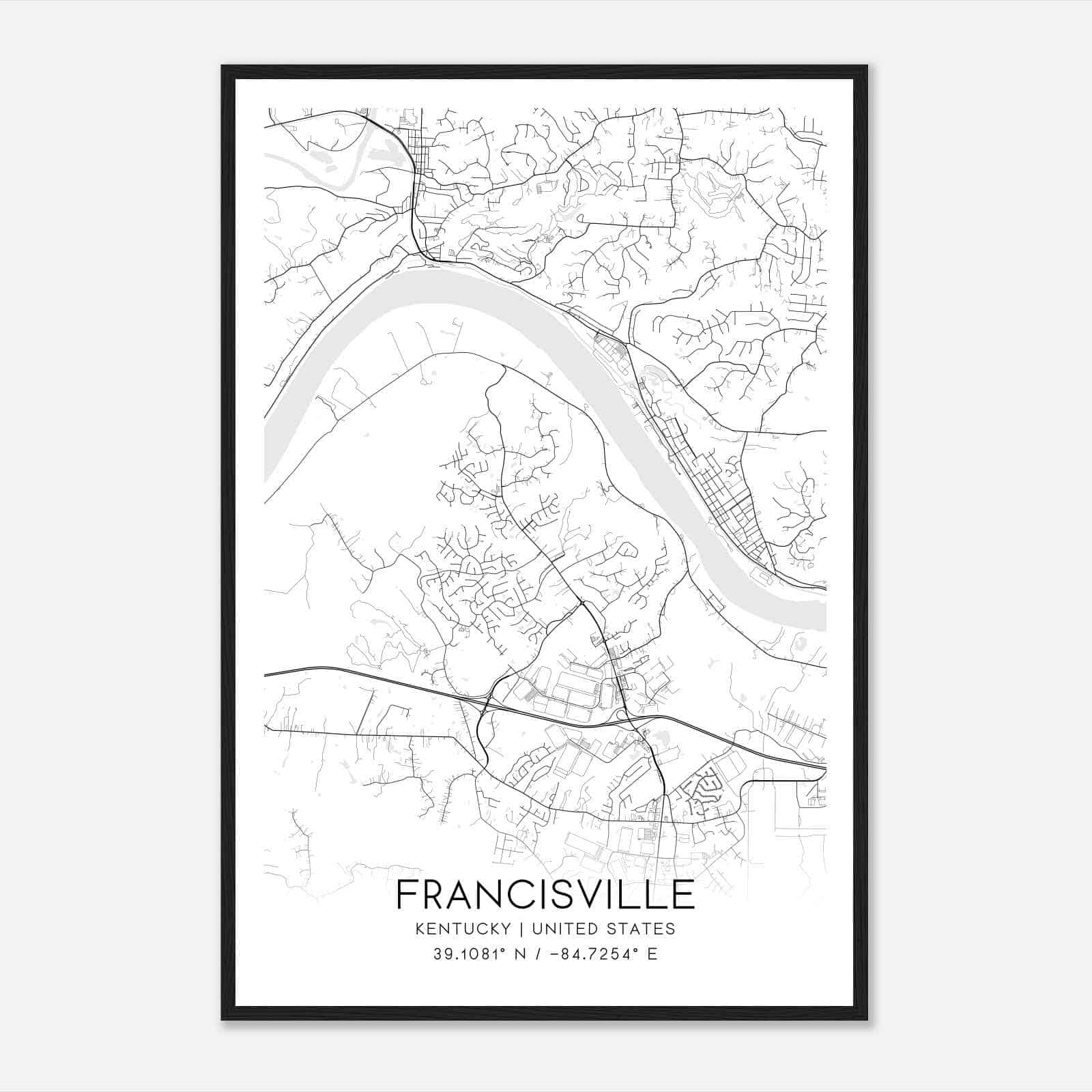 Francisville Kentucky Map Poster, Modern Home Decor Wall Art Print