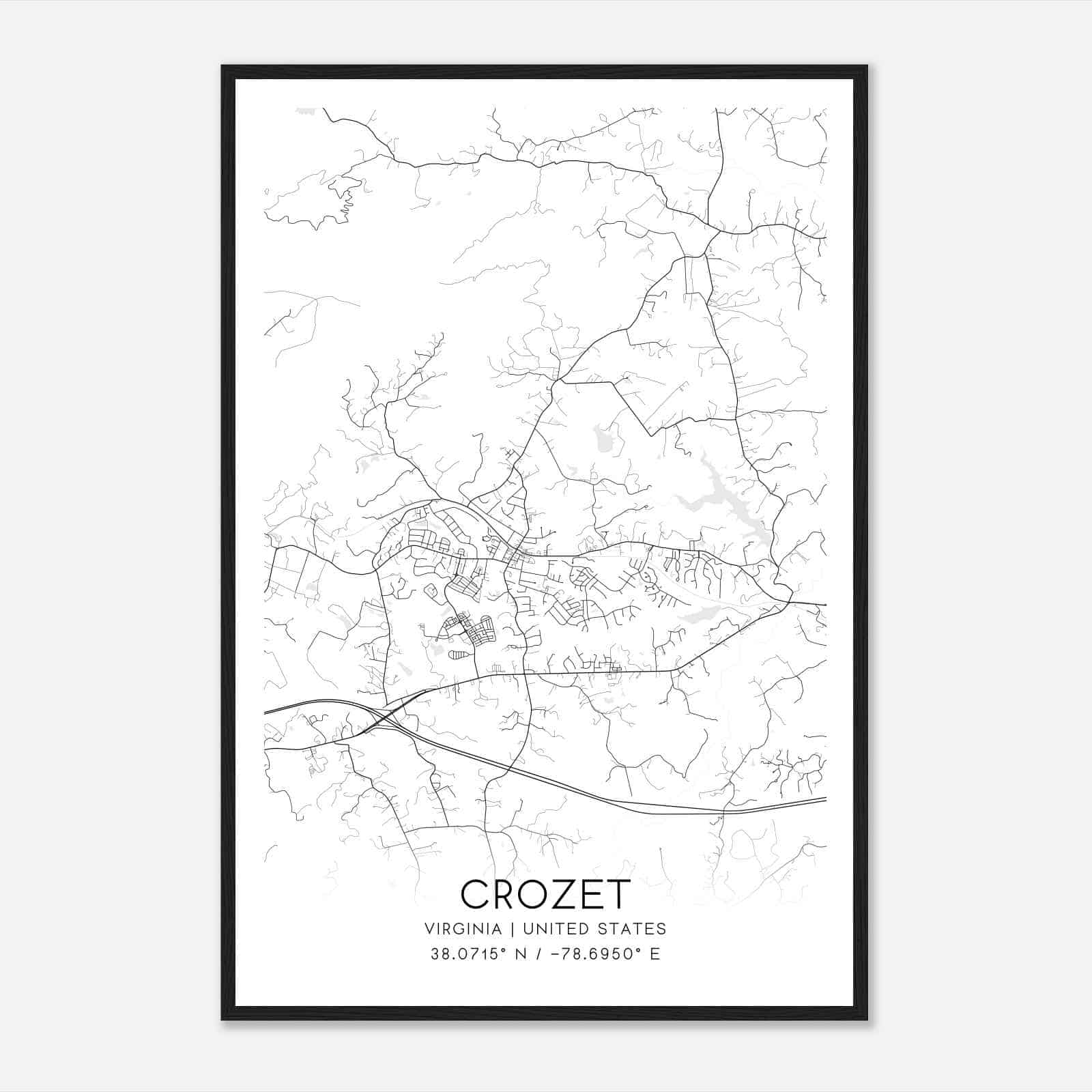 Crozet Virginia Map Poster, Modern Home Decor Wall Art Print