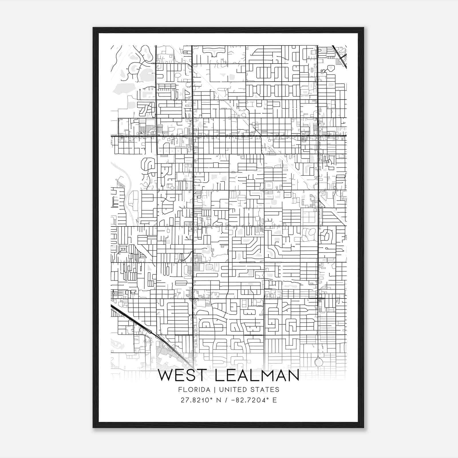 West Lealman Florida Map Poster, Modern Home Decor Wall Art Print