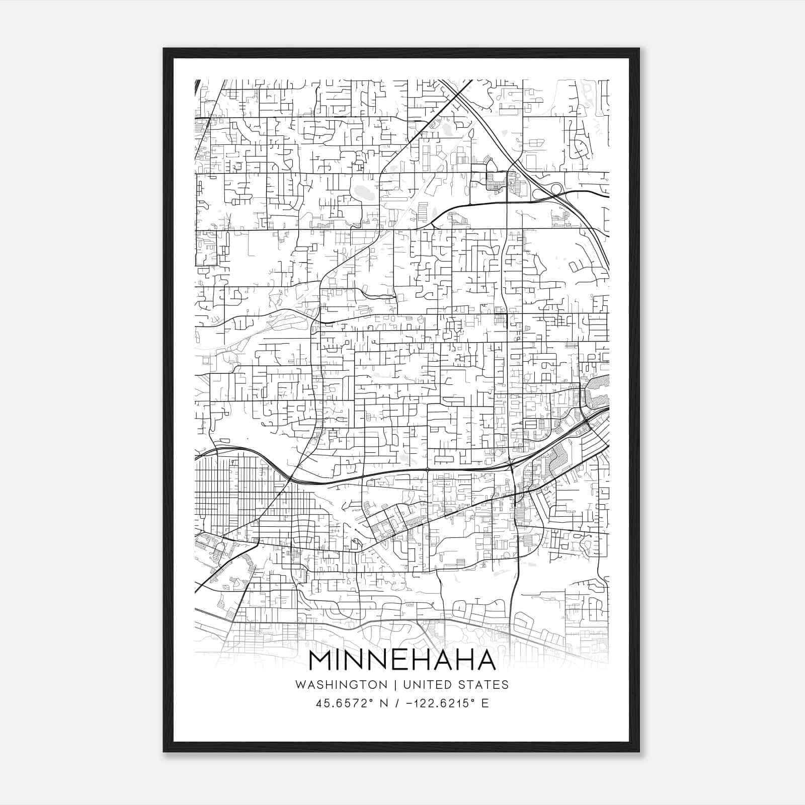 Minnehaha Washington Map Poster, Modern Home Decor Wall Art Print