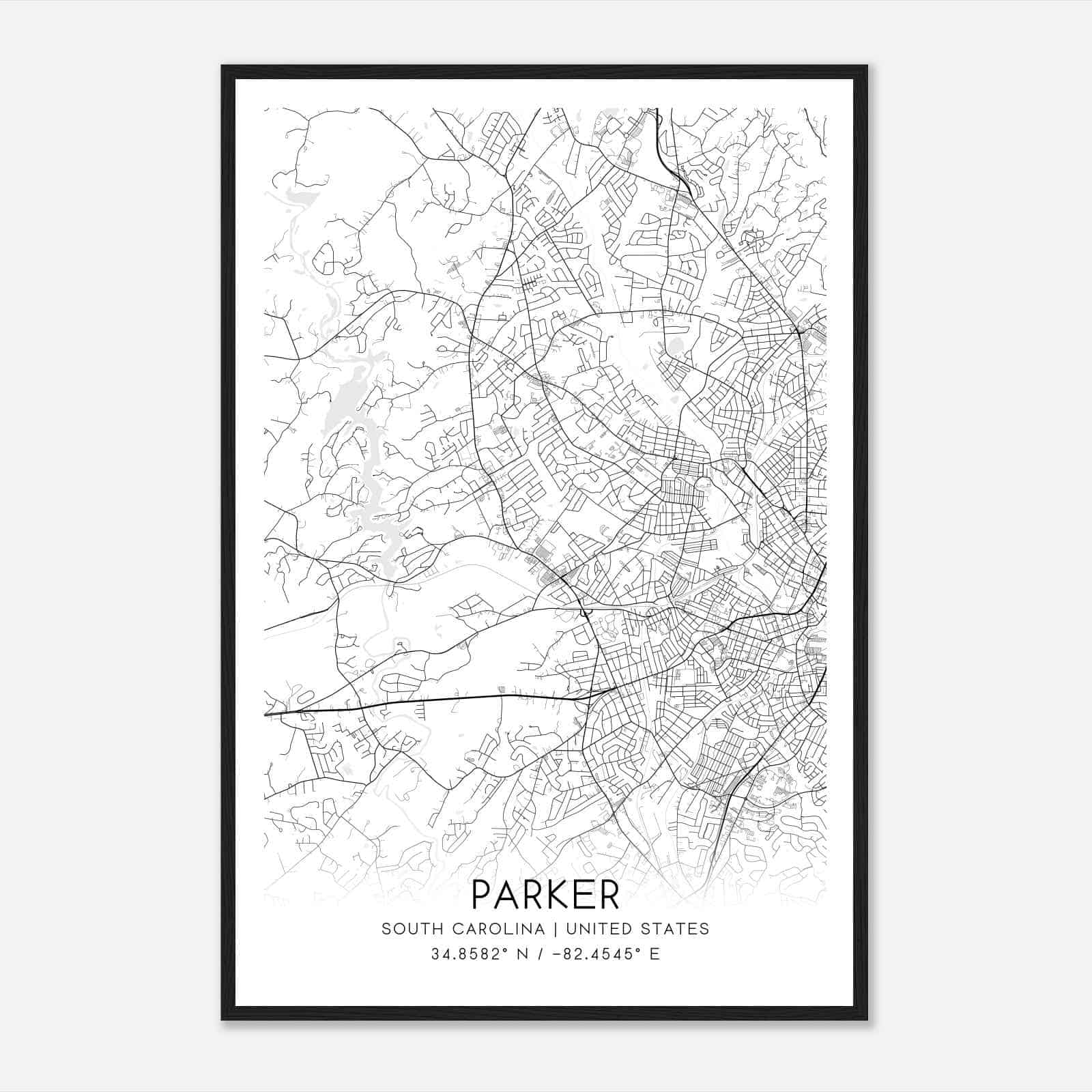 Parker South Carolina Map Poster, Modern Home Decor Wall Art Print