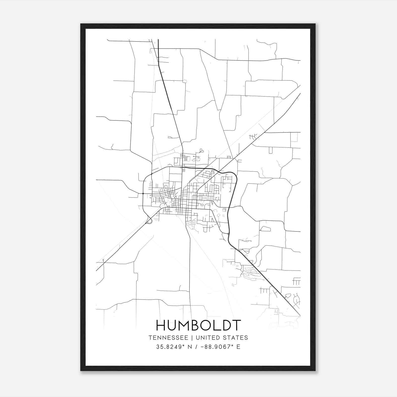 Humboldt Tennessee Map Poster, Modern Home Decor Wall Art Print