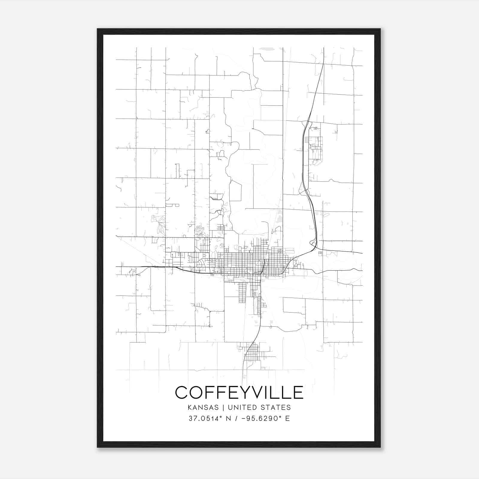 Coffeyville Kansas Map Poster, Modern Home Decor Wall Art Print