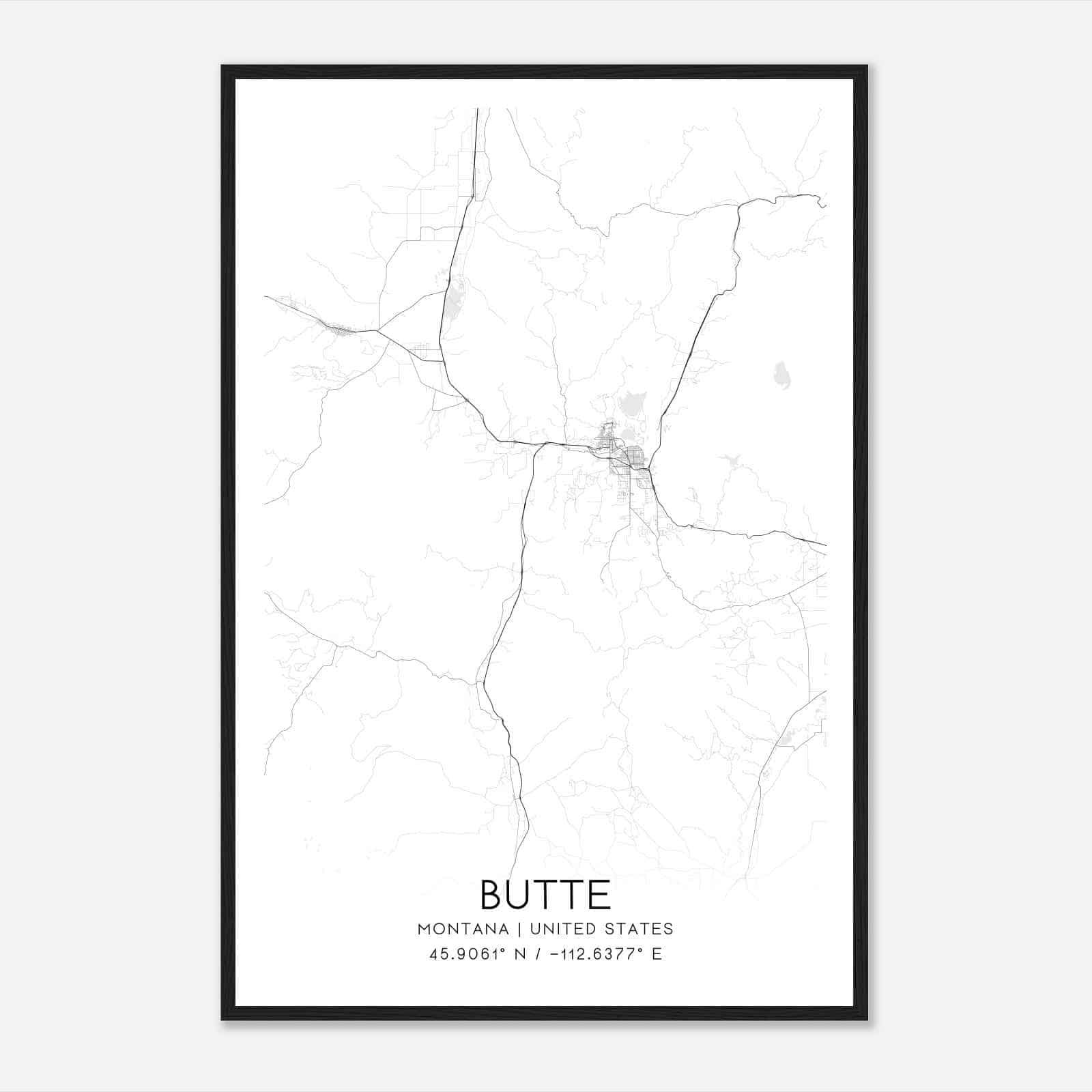 Butte Montana Map Poster, Modern Home Decor Wall Art Print