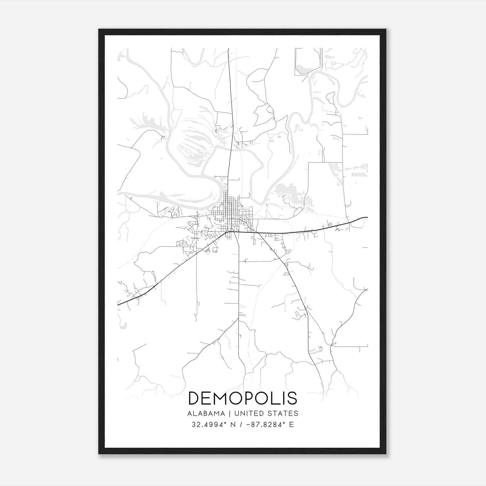 Demopolis Alabama Map Poster, Modern Home Decor Wall Art Print