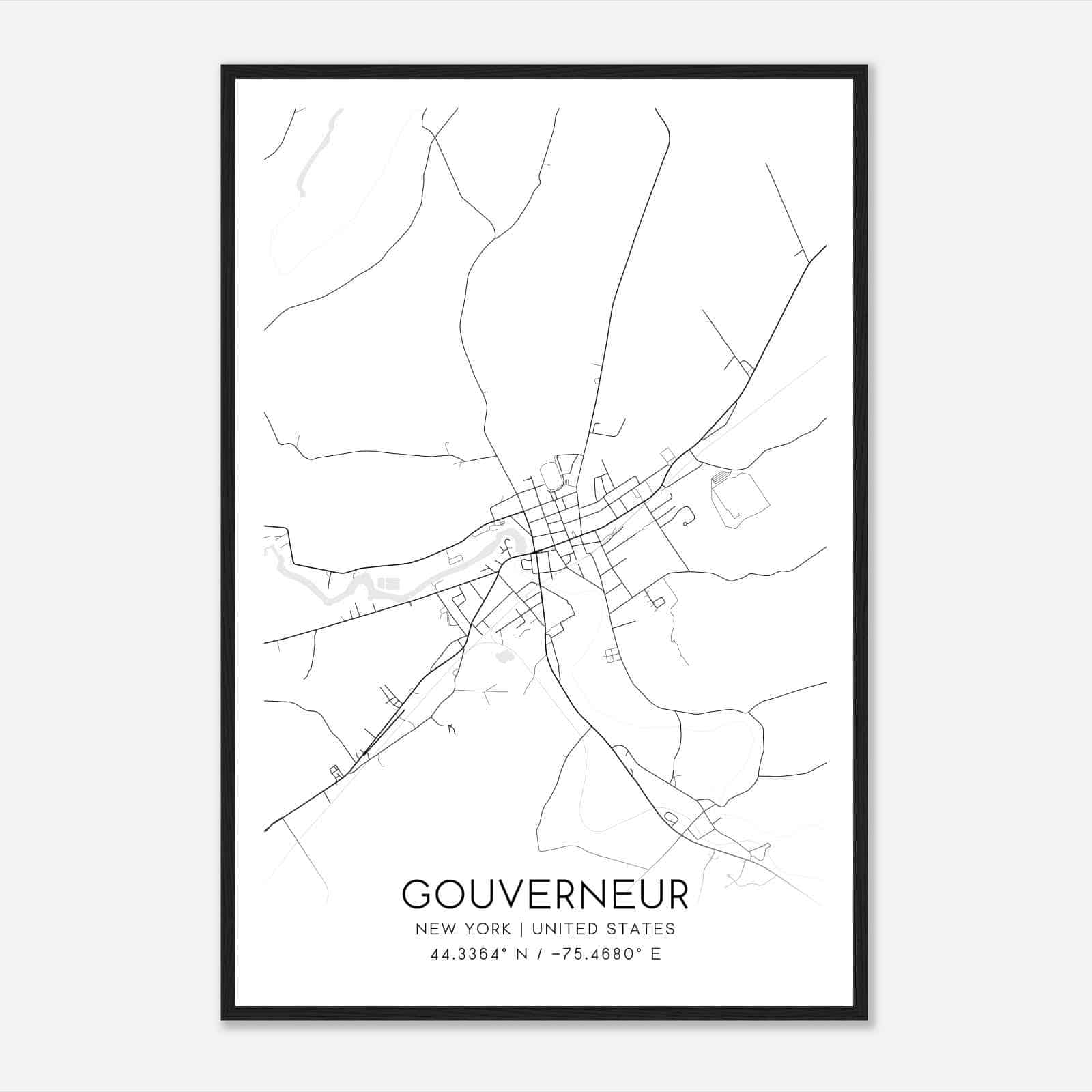 Gouverneur New York Map Poster, Modern Home Decor Wall Art Print
