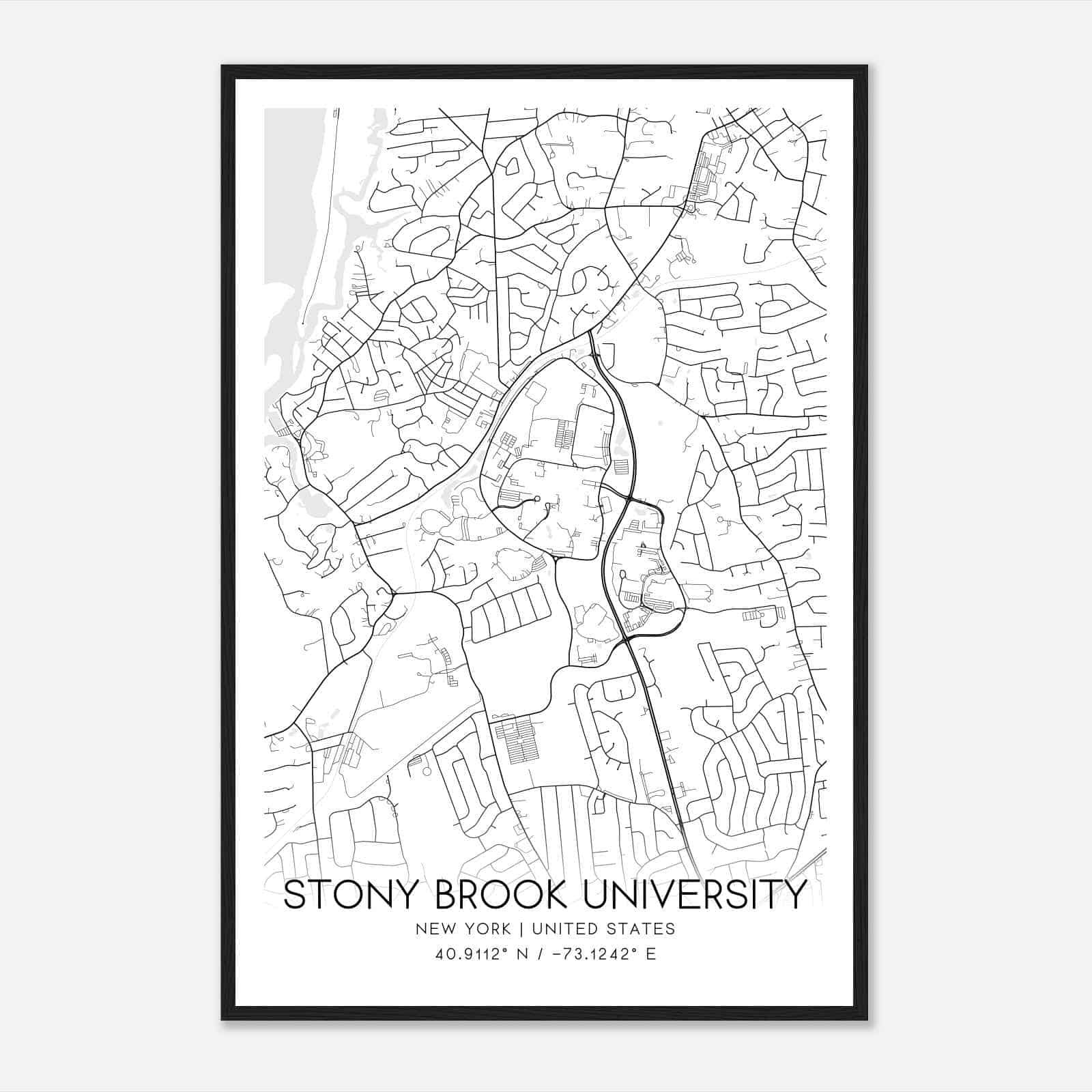 Stony Brook University New York Map Poster, Modern Home Decor Wall Art Print