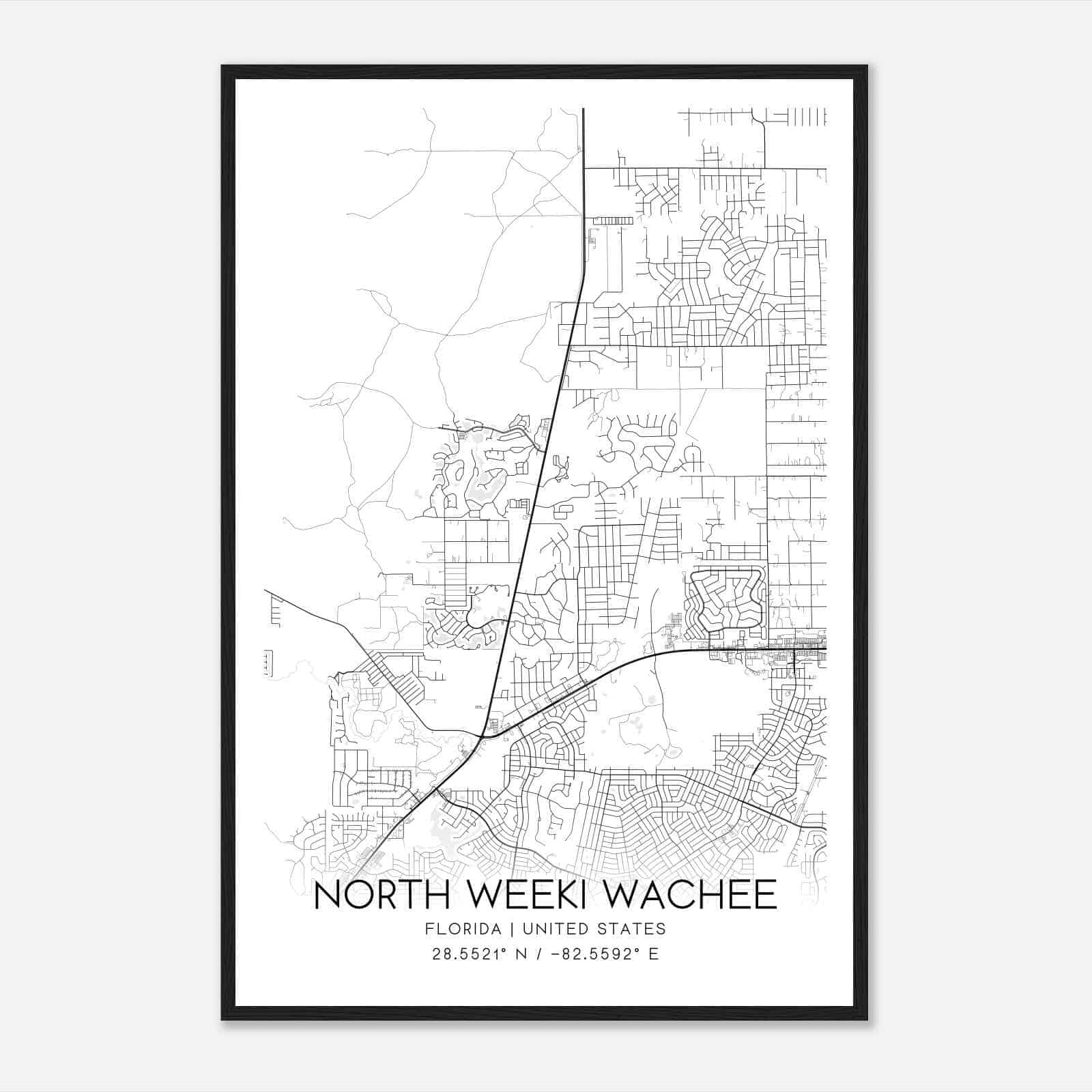 North Weeki Wachee Florida Map Poster, Modern Home Decor Wall Art Print