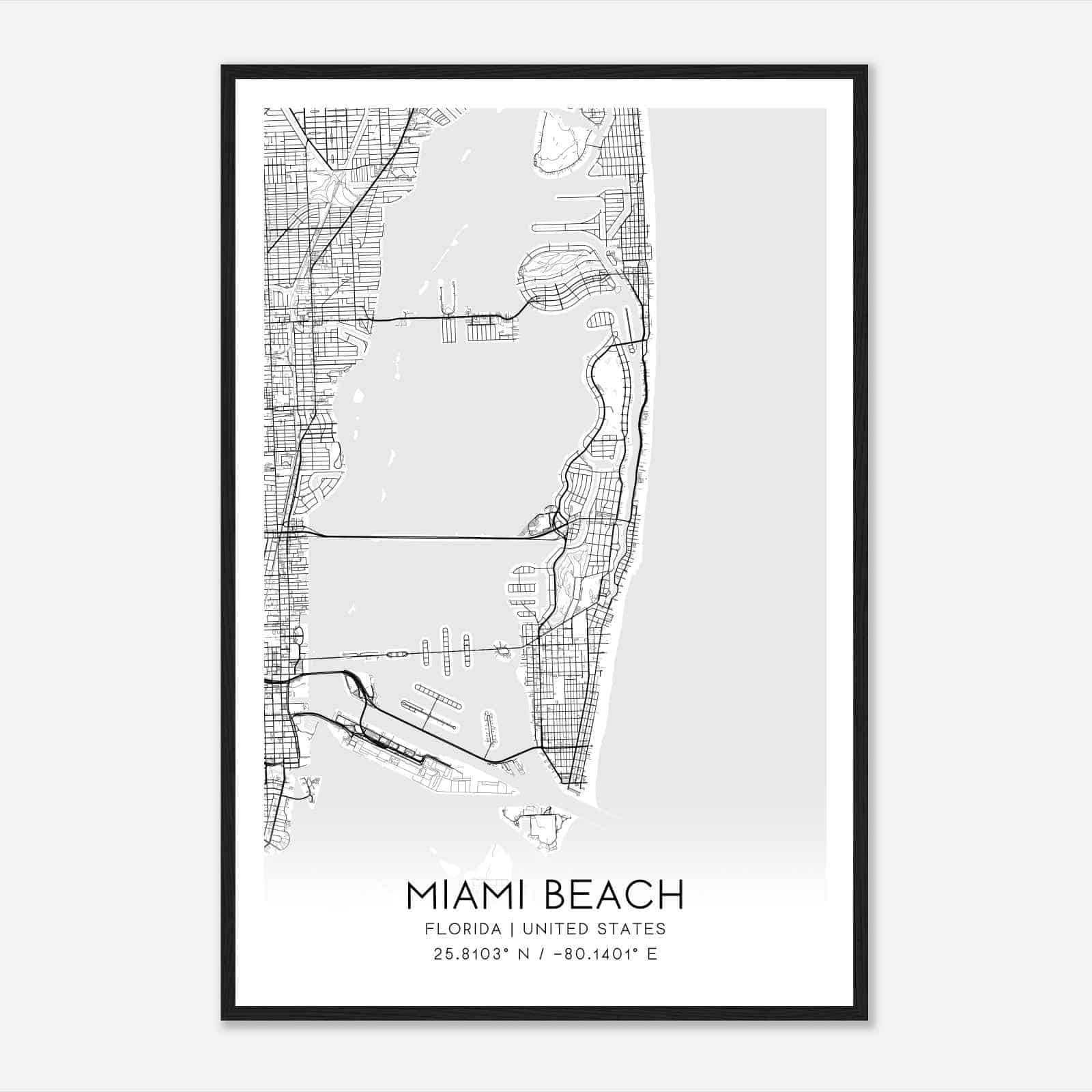 Miami Beach Florida Map Poster - Ae223cabb82934b31f5bf9b3155f1938 