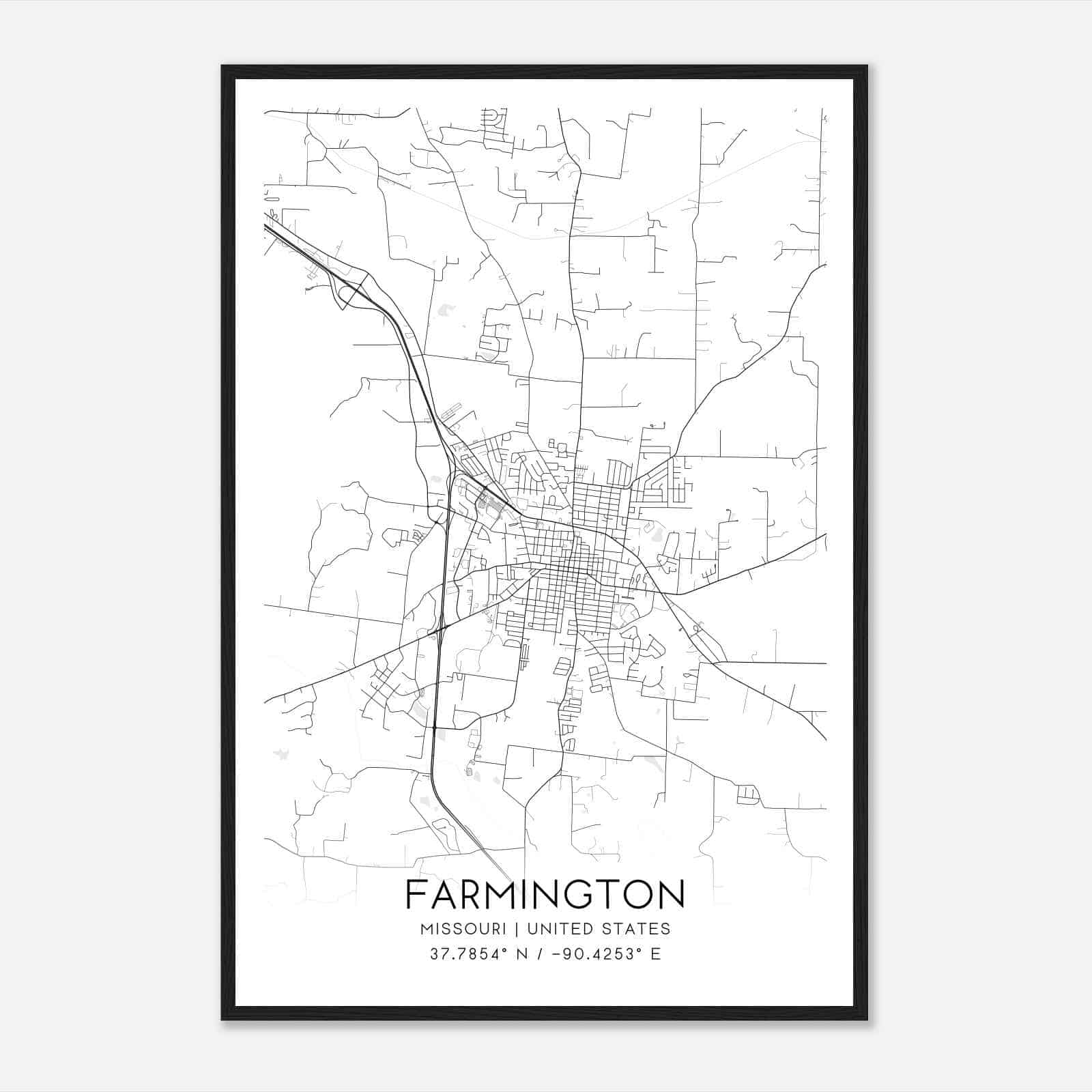 Farmington Missouri Map Poster, Modern Home Decor Wall Art Print