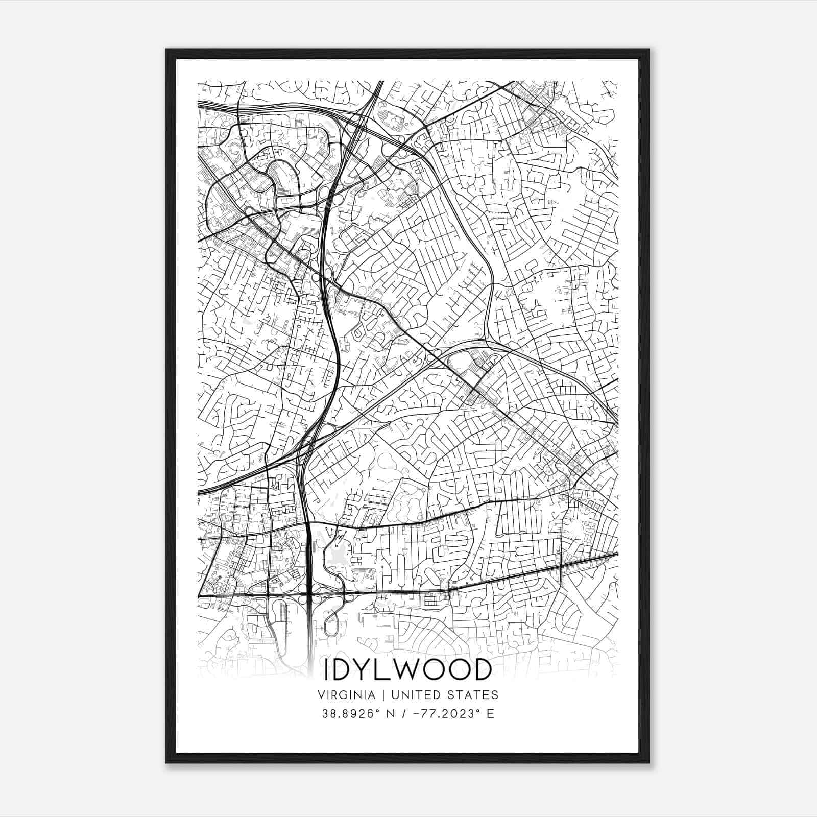 Idylwood Virginia Map Poster, Modern Home Decor Wall Art Print