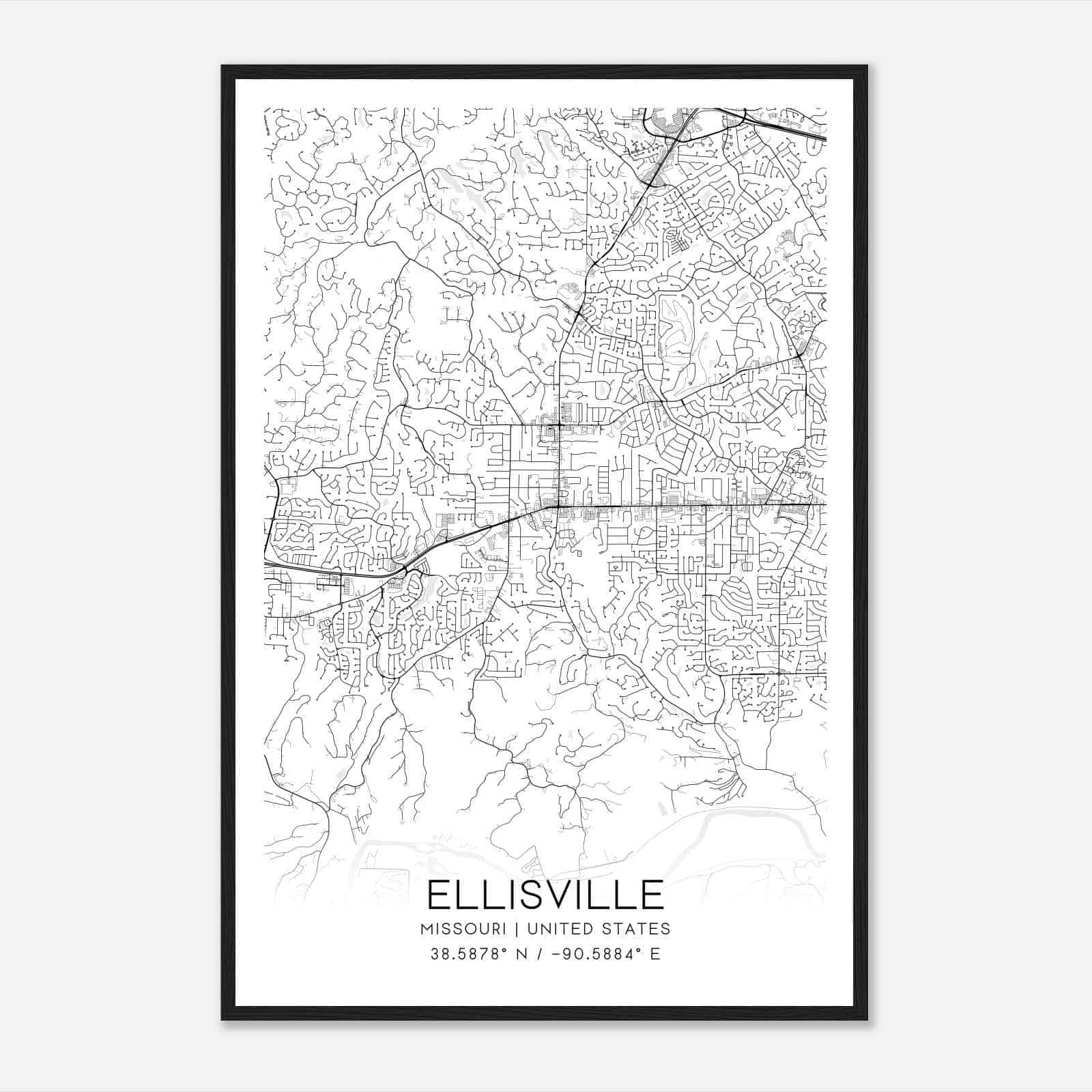 Ellisville Missouri Map Poster, Modern Home Decor Wall Art Print