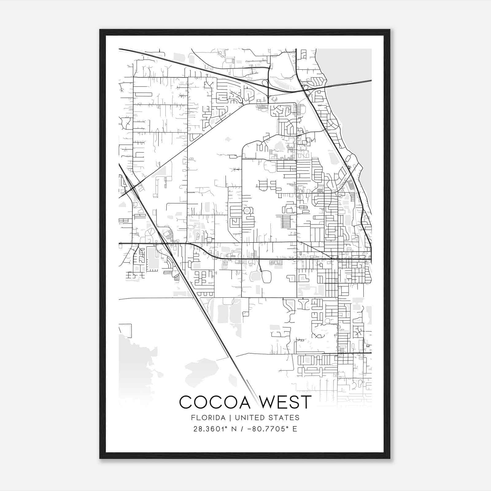Cocoa West Florida Map Poster, Modern Home Decor Wall Art Print