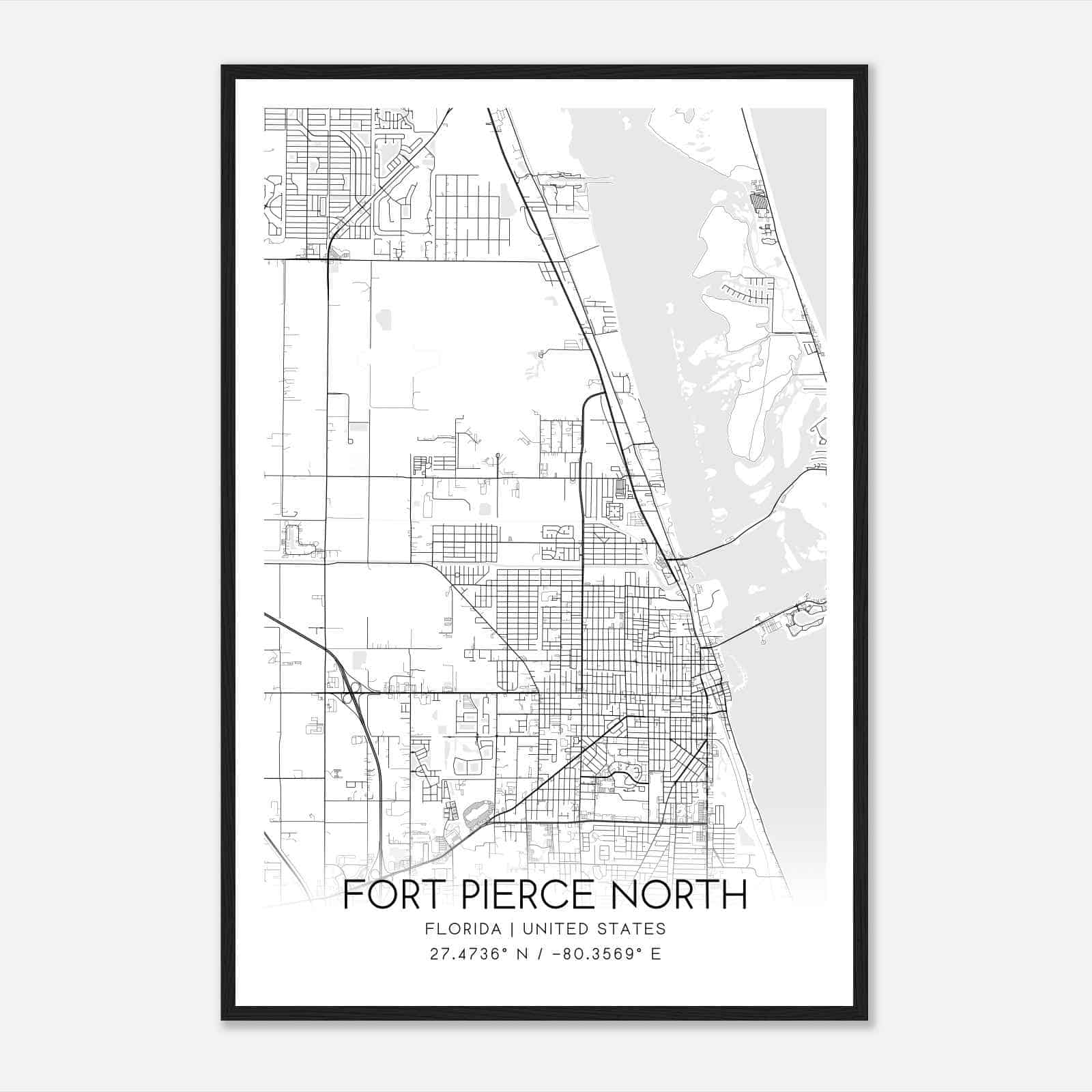 Fort Pierce North Florida Map Poster, Modern Home Decor Wall Art Print