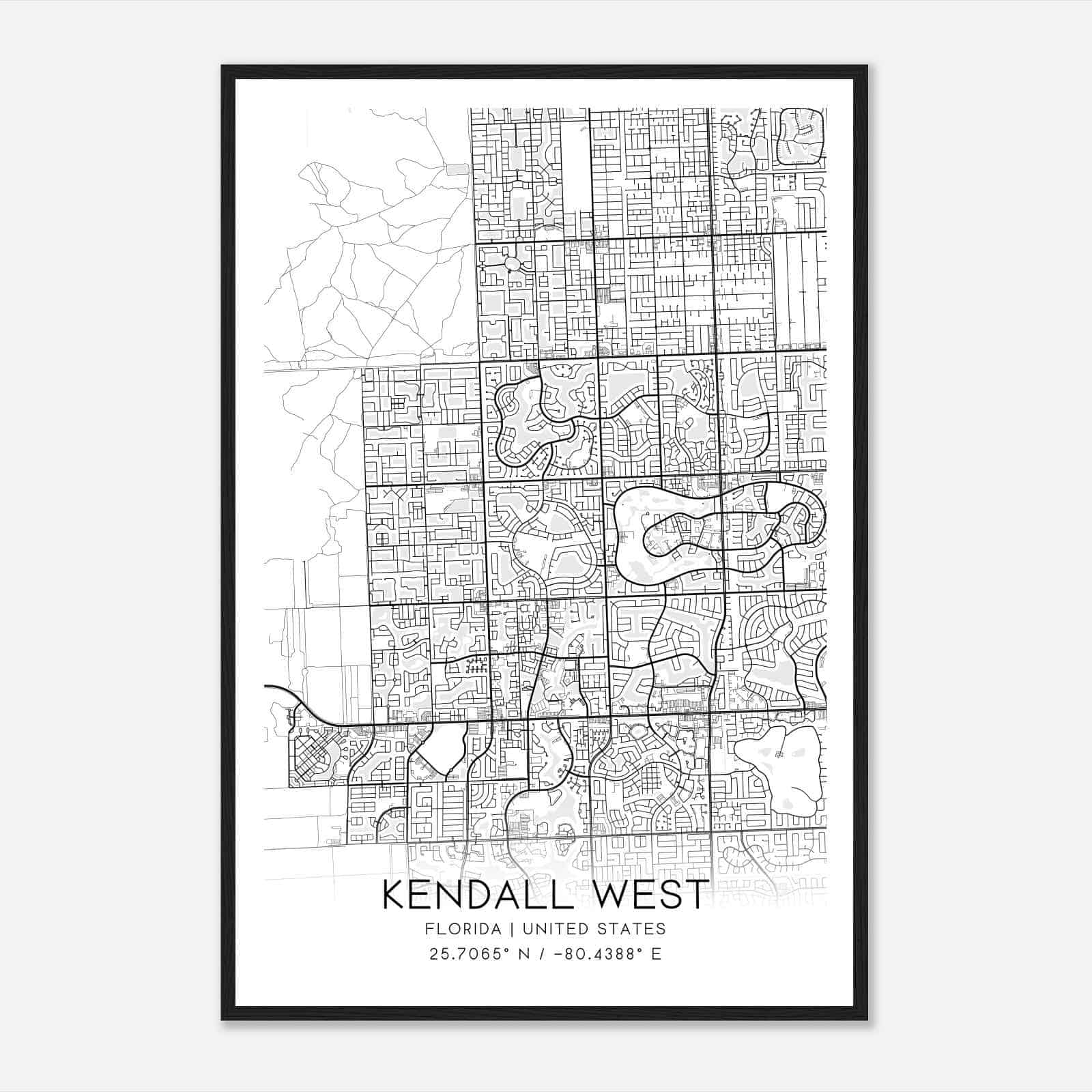 Kendall West Florida Map Poster, Modern Home Decor Wall Art Print