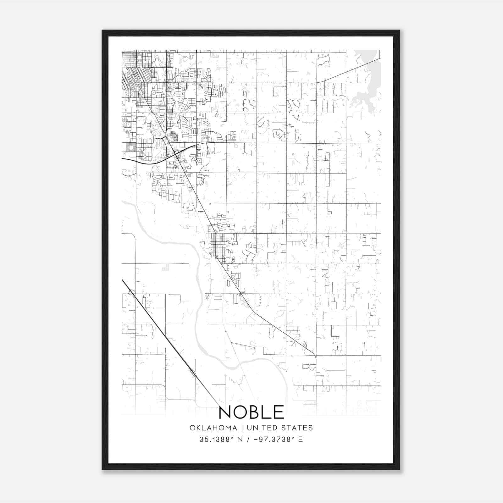 Noble Oklahoma Map Poster, Modern Home Decor Wall Art Print