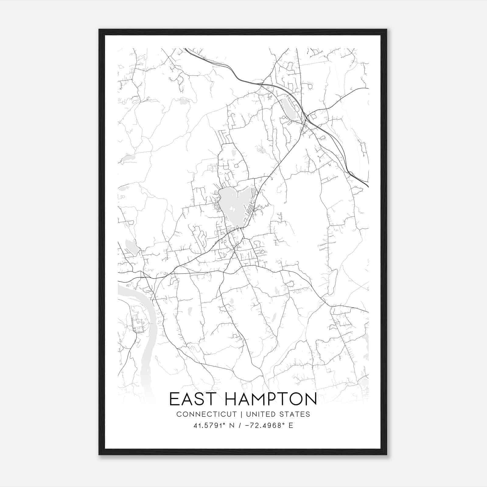 East Hampton Connecticut Map Poster, Modern Home Decor Wall Art Print