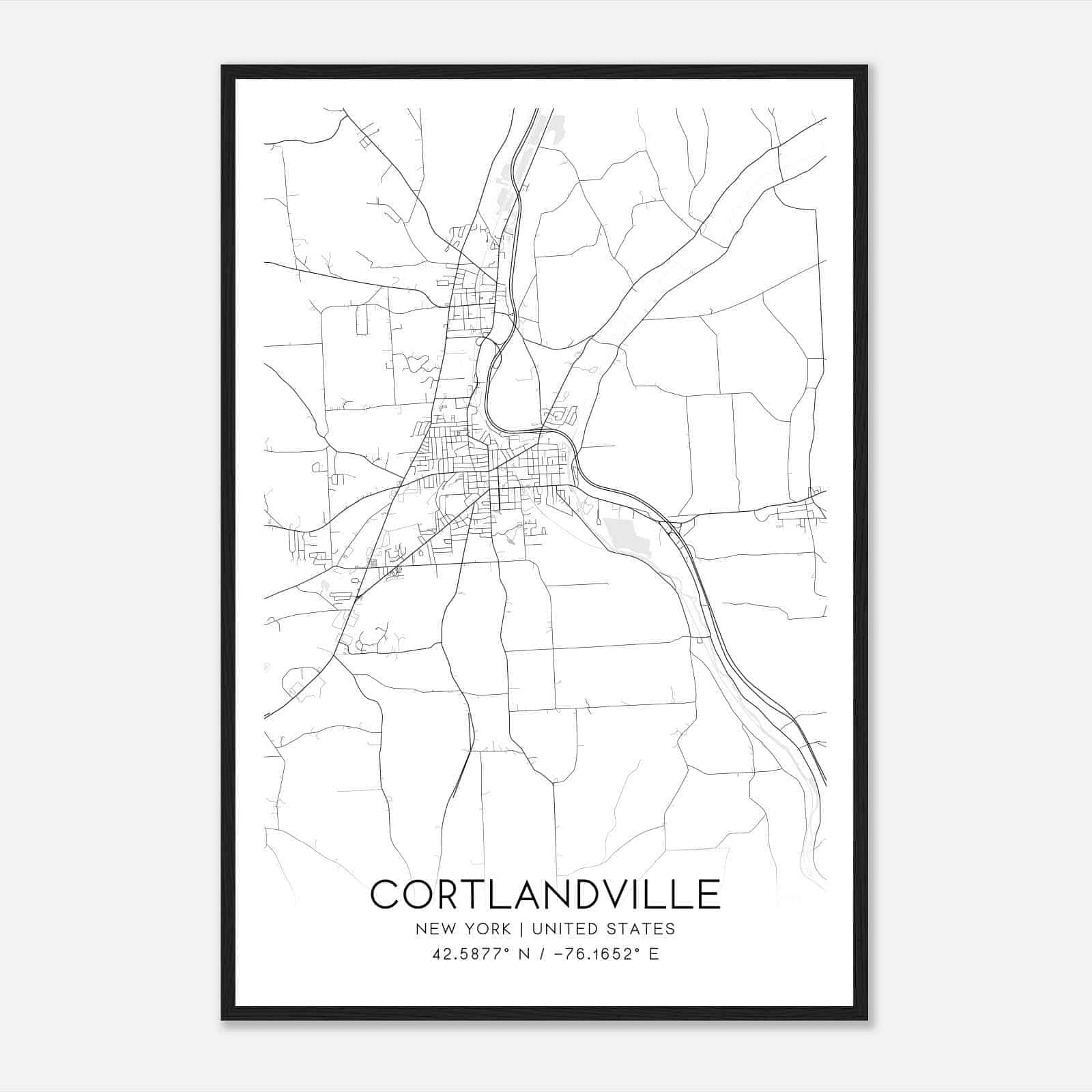 Cortlandville New York Map Poster, Modern Home Decor Wall Art Print