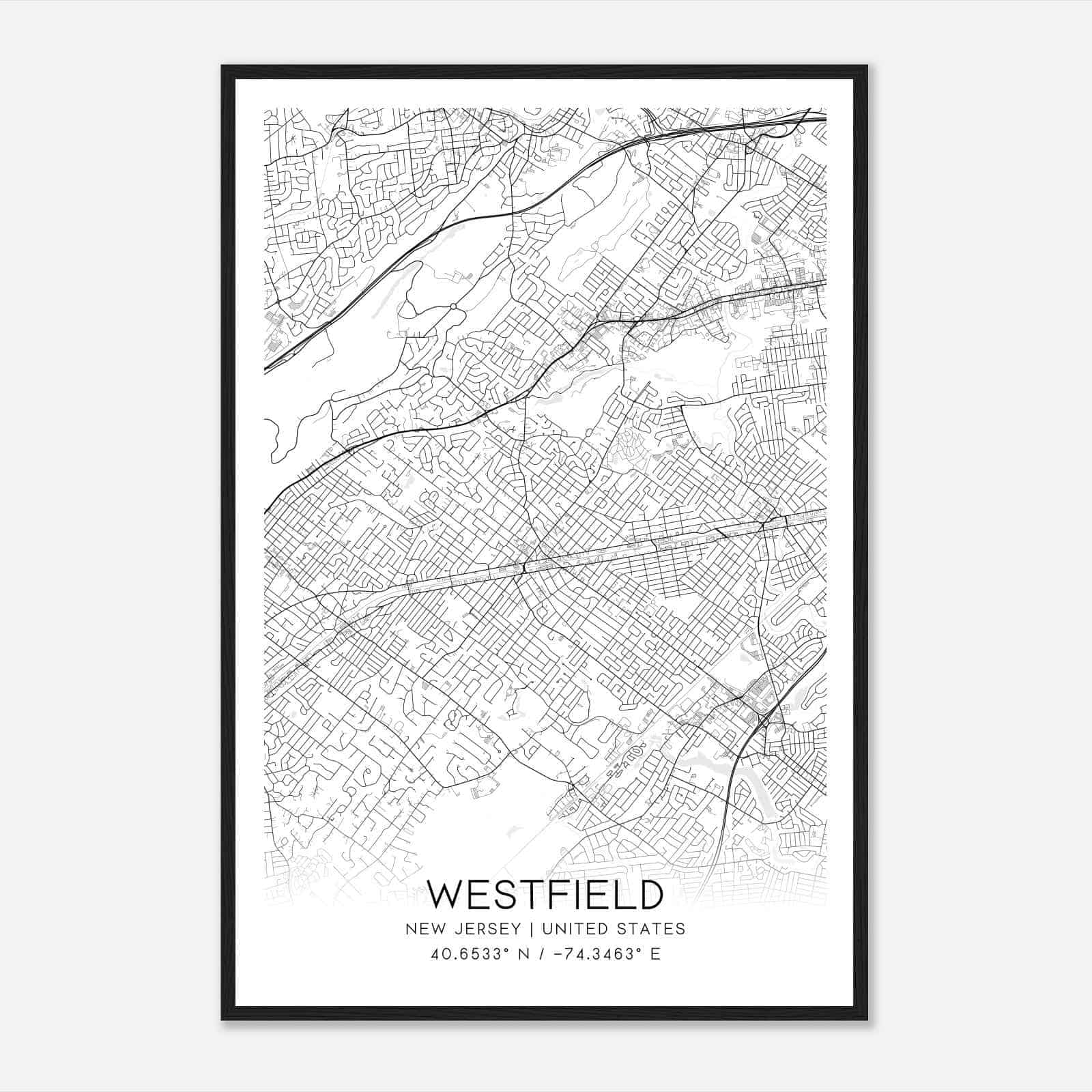 Westfield New Jersey Map Poster, Modern Home Decor Wall Art Print