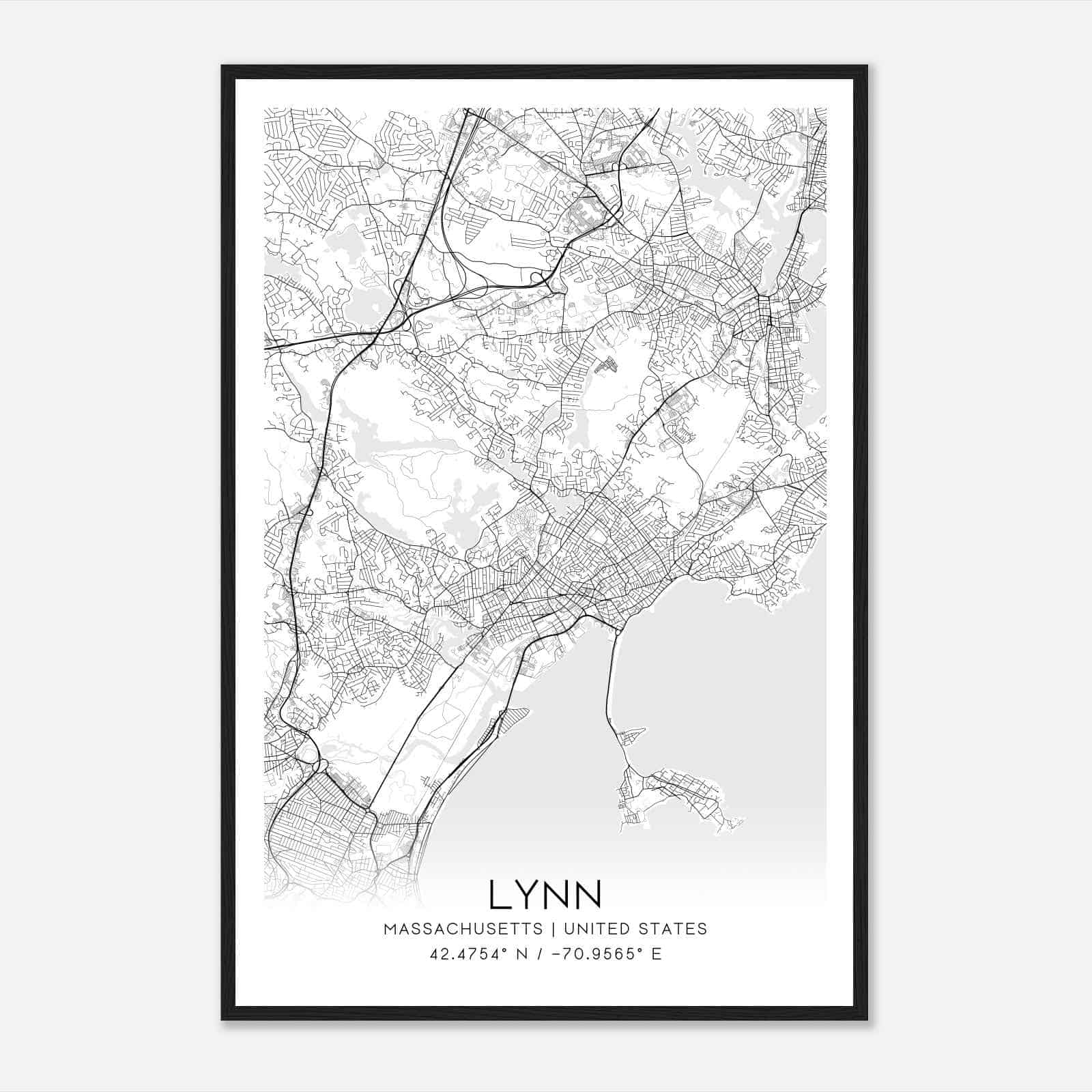 Lynn Massachusetts Map Poster, Modern Home Decor Wall Art Print