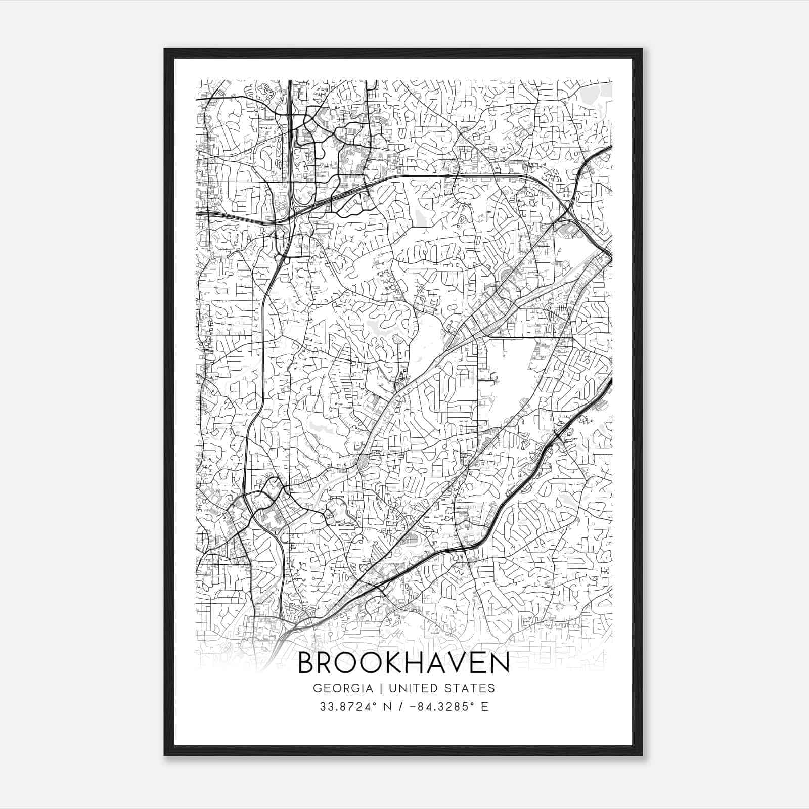 Brookhaven Georgia Map Poster, Modern Home Decor Wall Art Print