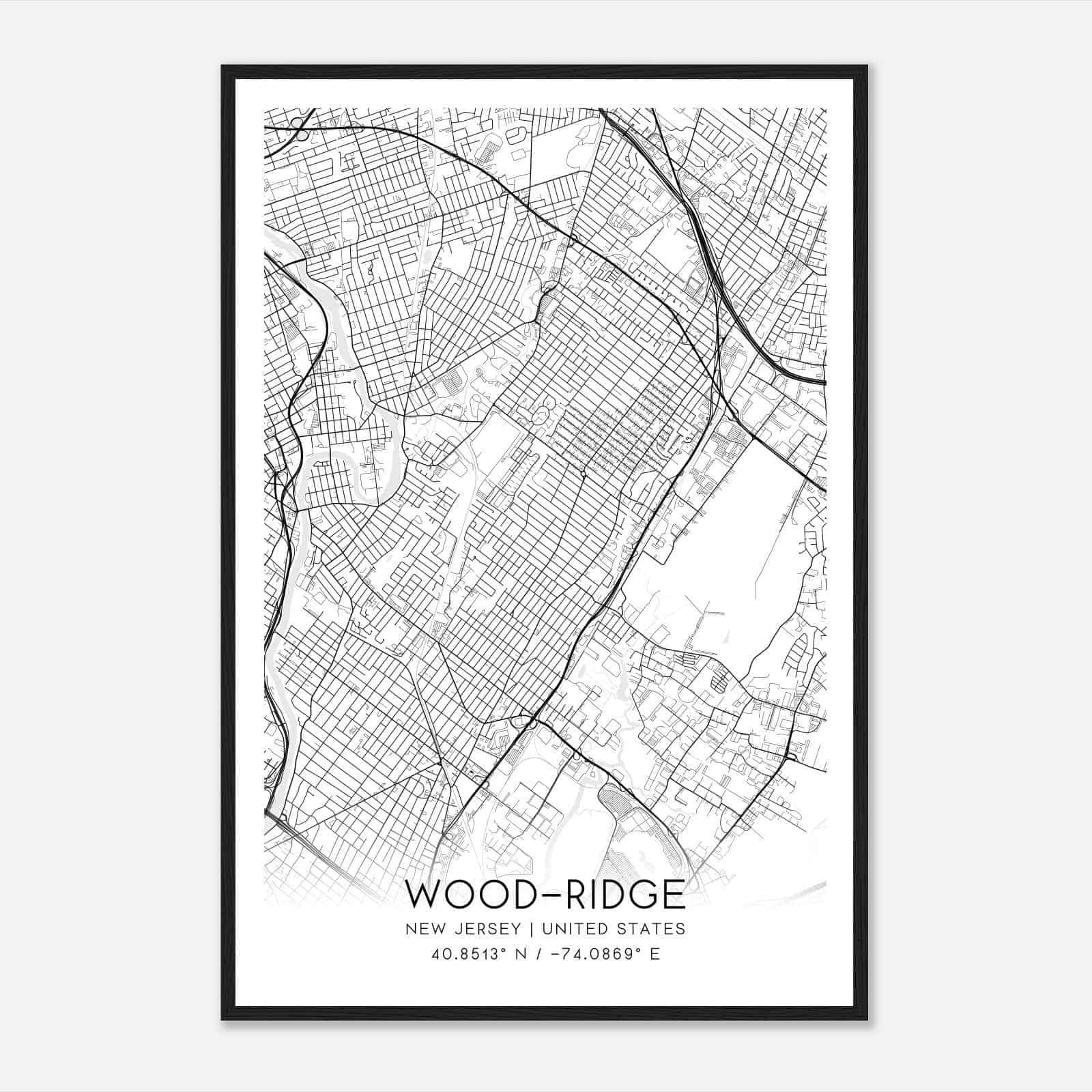 Wood-Ridge New Jersey Map Poster, Modern Home Decor Wall Art Print Wood-Ridge New Jersey Map Poster, Modern Home Decor Wall Art Print