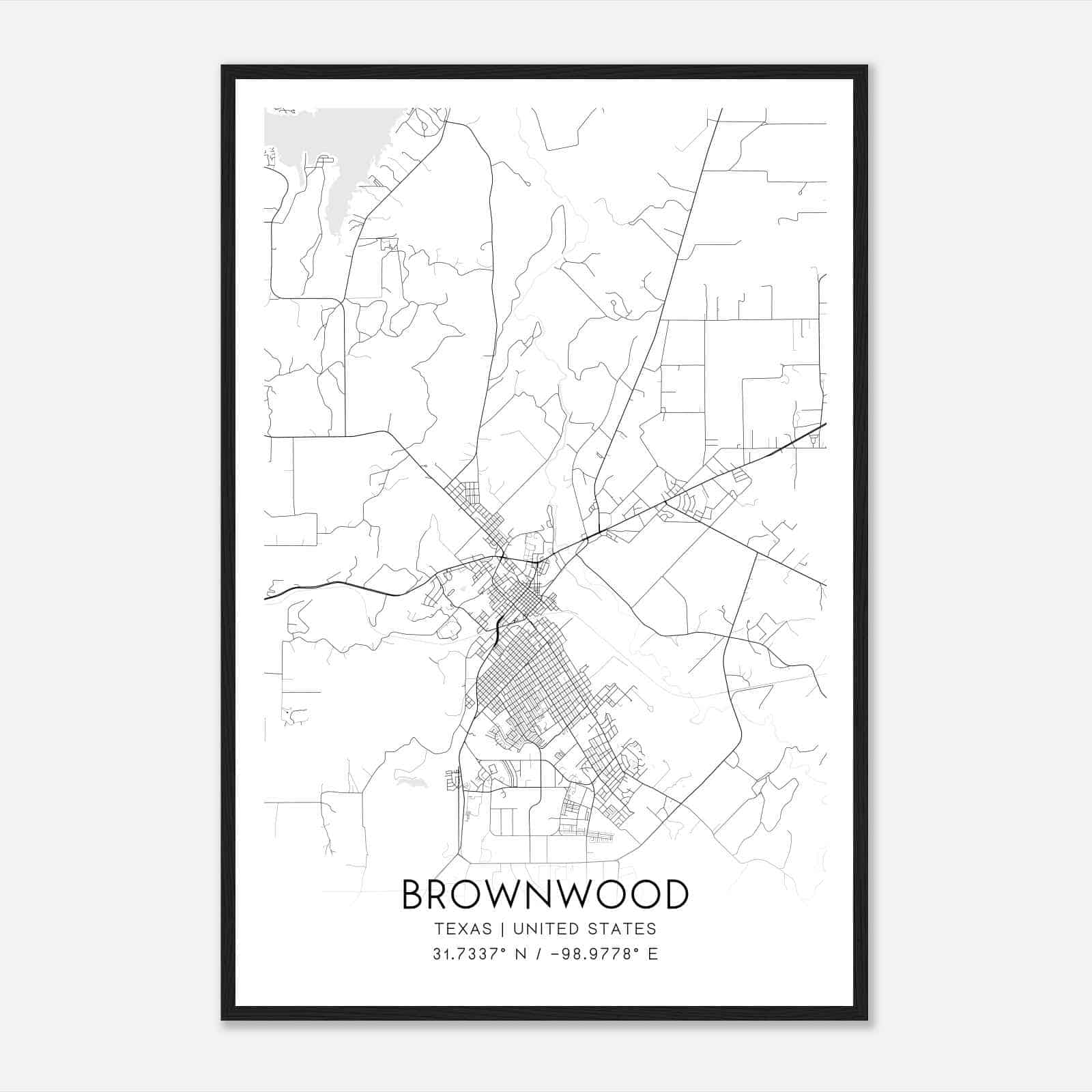 Brownwood Texas Map Poster, Modern Home Decor Wall Art Print