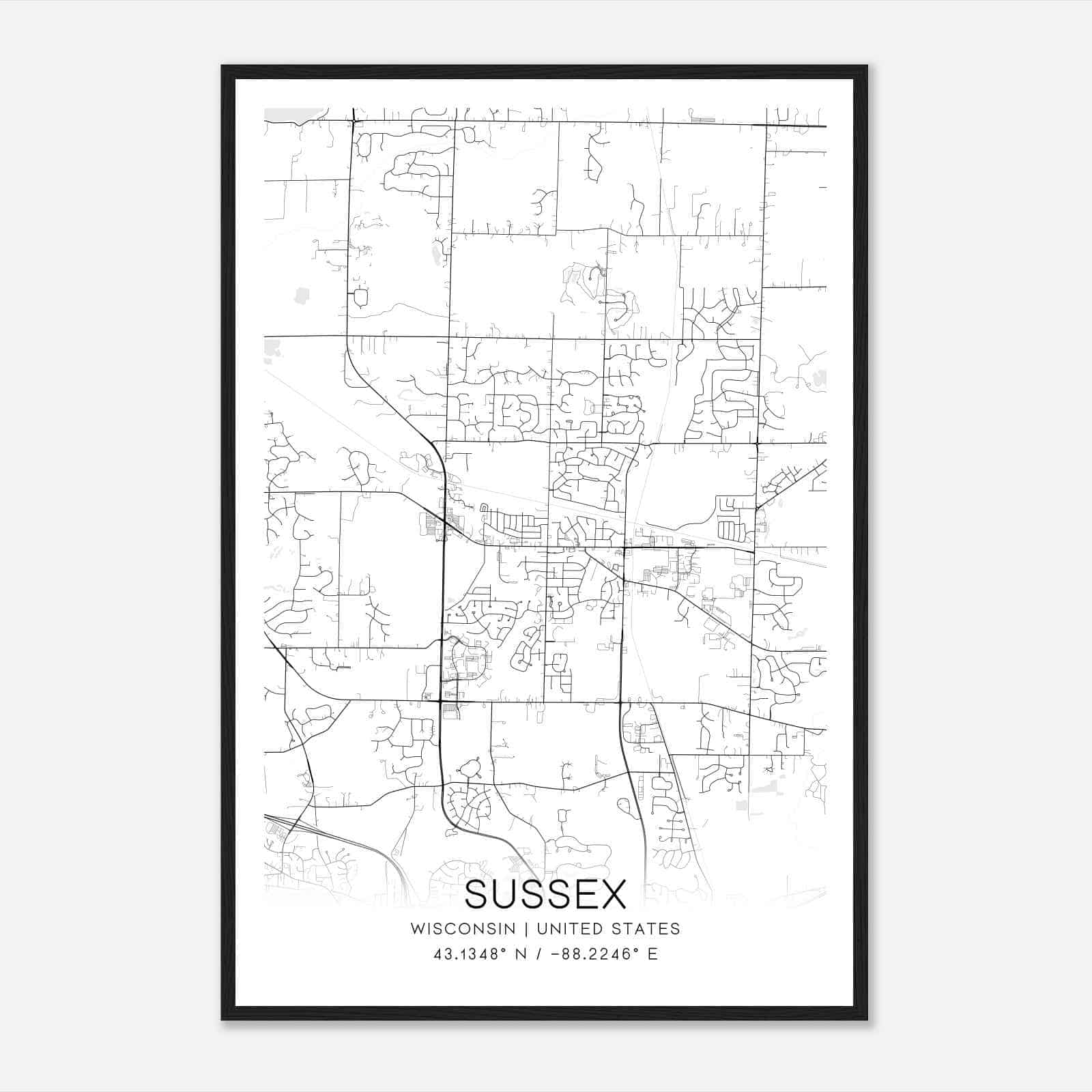 Sussex Wisconsin Map Poster, Modern Home Decor Wall Art Print