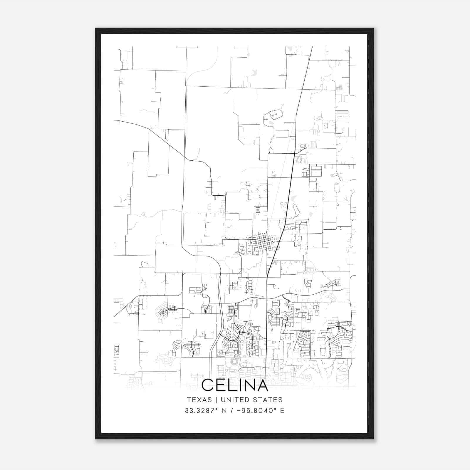 Celina Texas Map Poster, Modern Home Decor Wall Art Print
