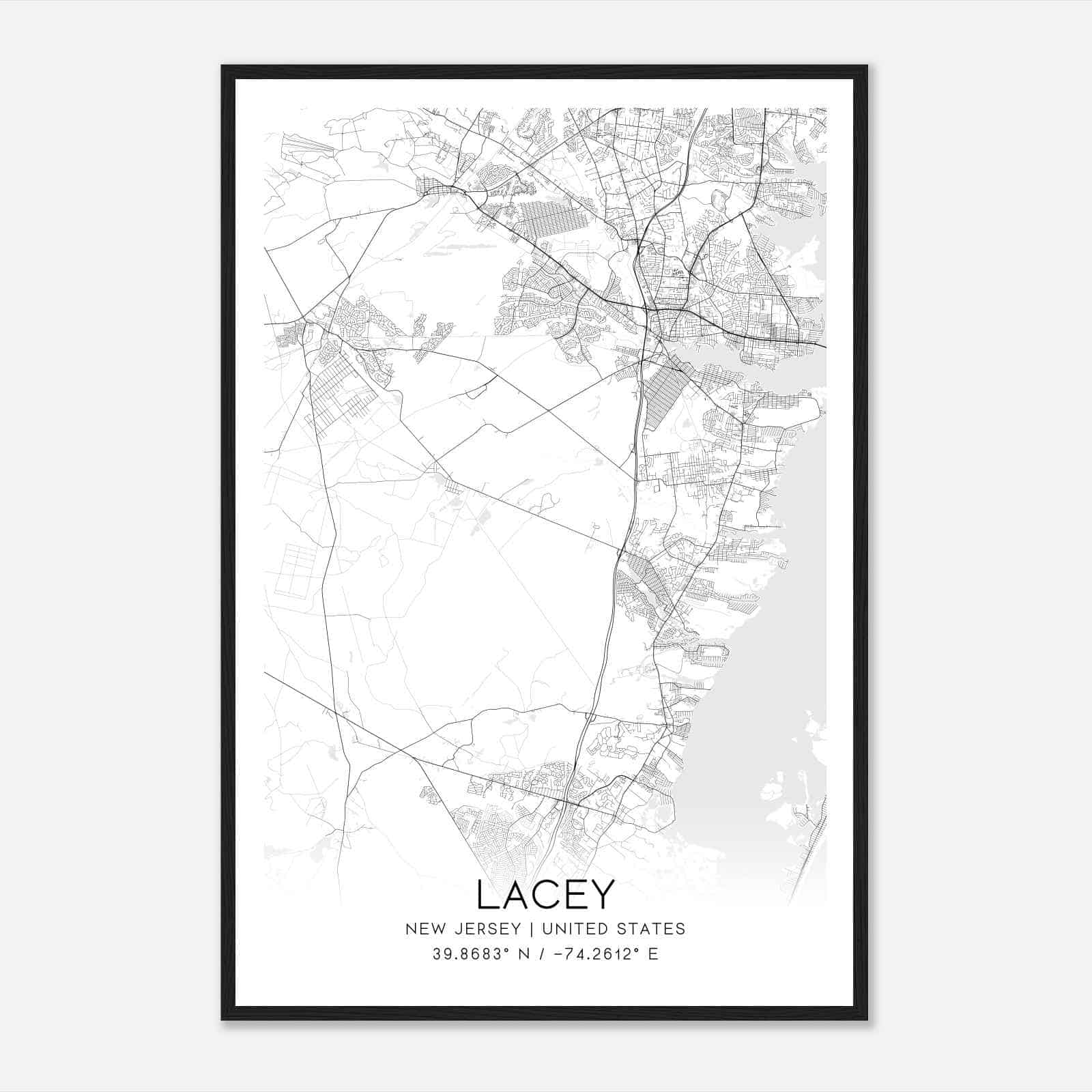 Lacey New Jersey Map Poster, Modern Home Decor Wall Art Print