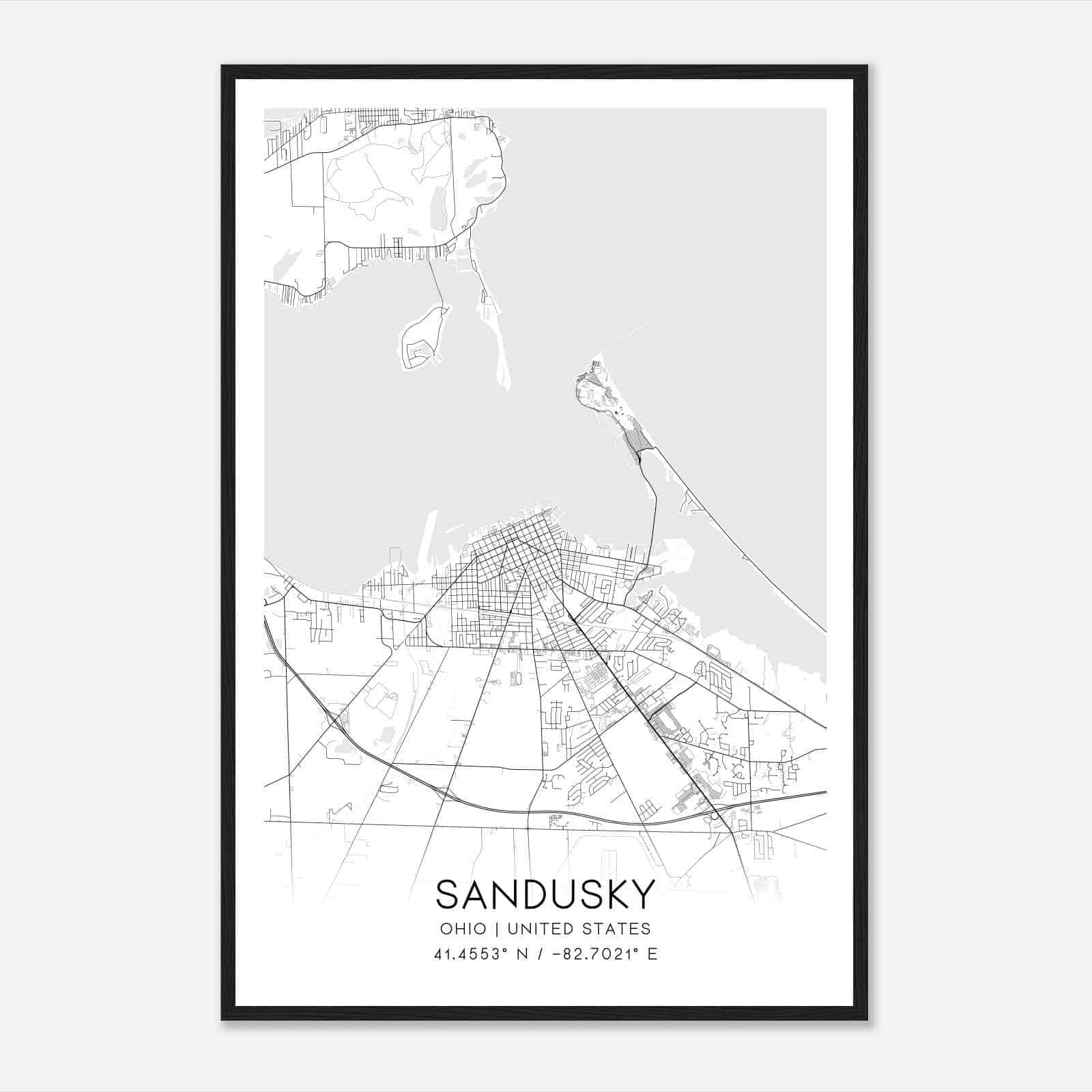 Sandusky Ohio Map Poster, Modern Home Decor Wall Art Print