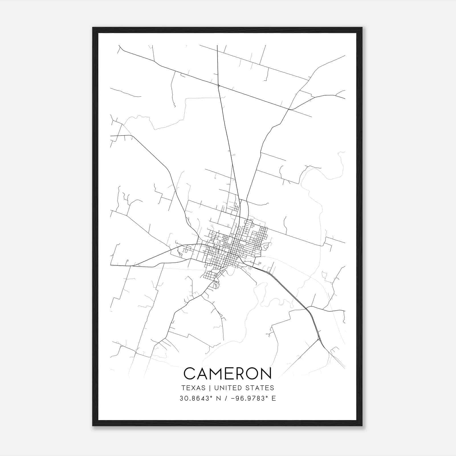 Cameron Texas Map Poster, Modern Home Decor Wall Art Print