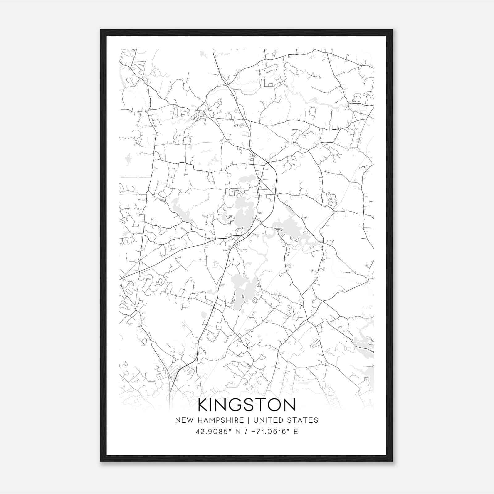 Kingston New Hampshire Map Poster, Modern Home Decor Wall Art Print