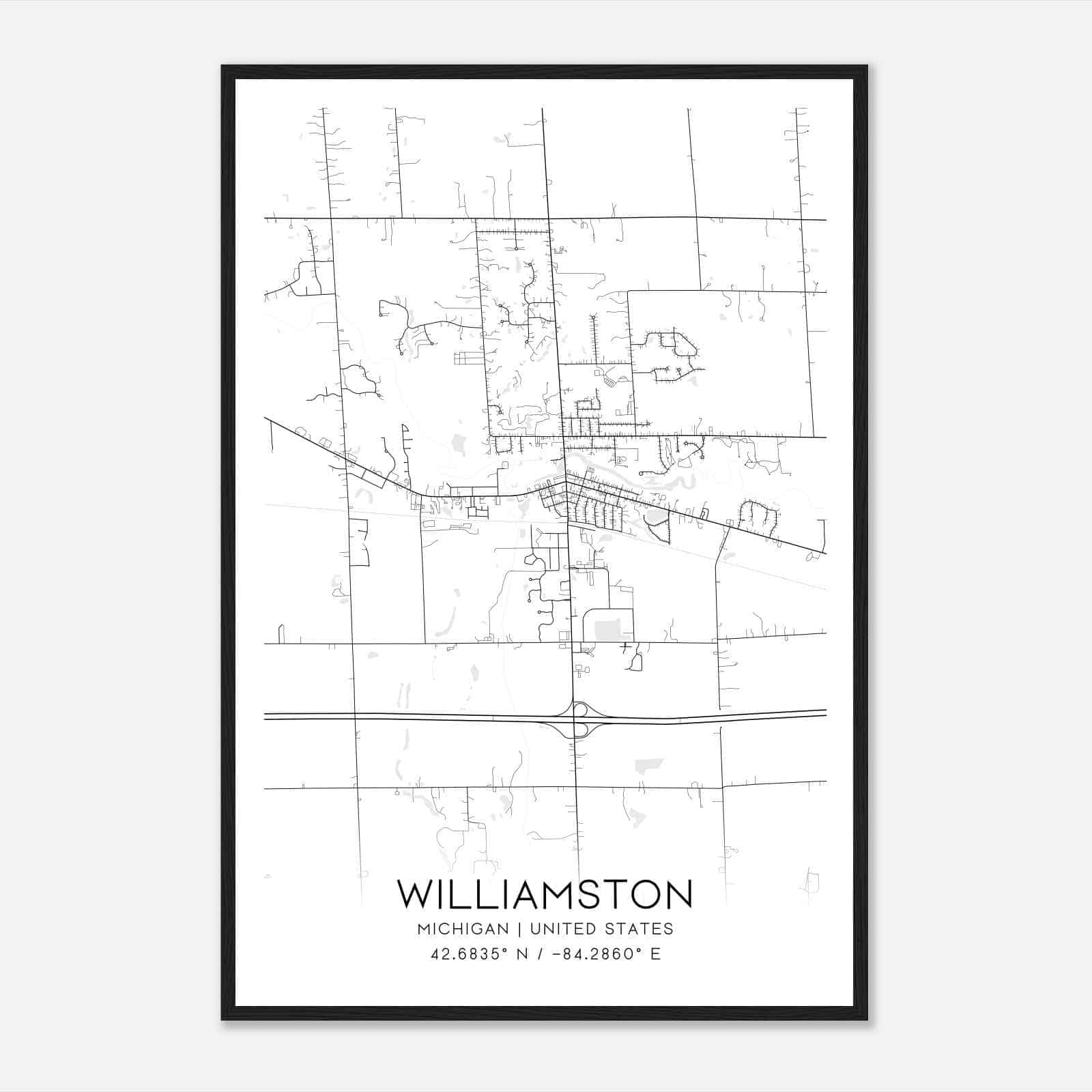 Williamston Michigan Map Poster, Modern Home Decor Wall Art Print