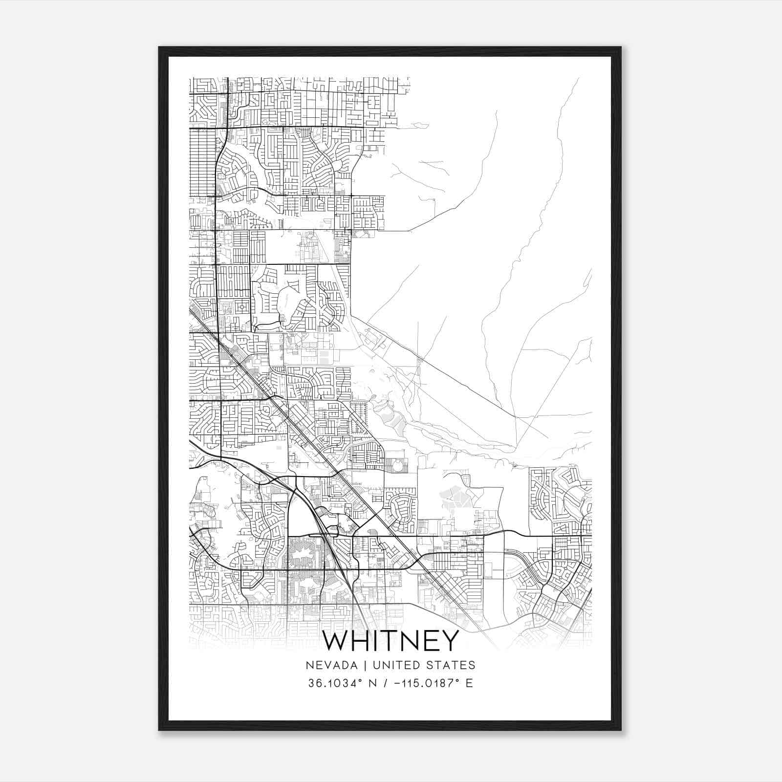 Whitney Nevada Map Poster, Modern Home Decor Wall Art Print