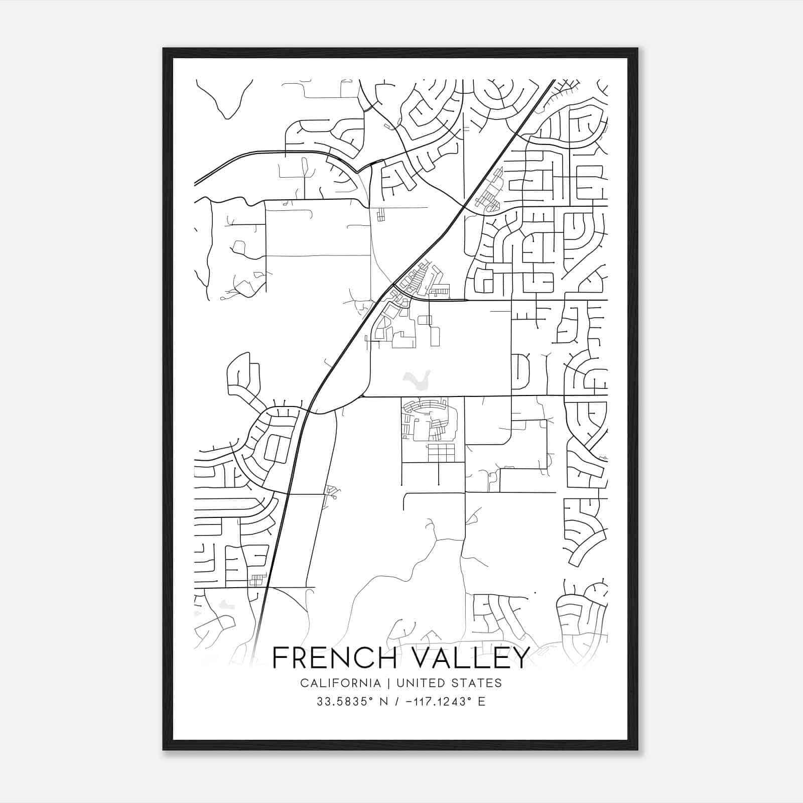 French Valley California Map Poster, Modern Home Decor Wall Art Print French Valley California Map Poster, Modern Home Decor Wall Art Print