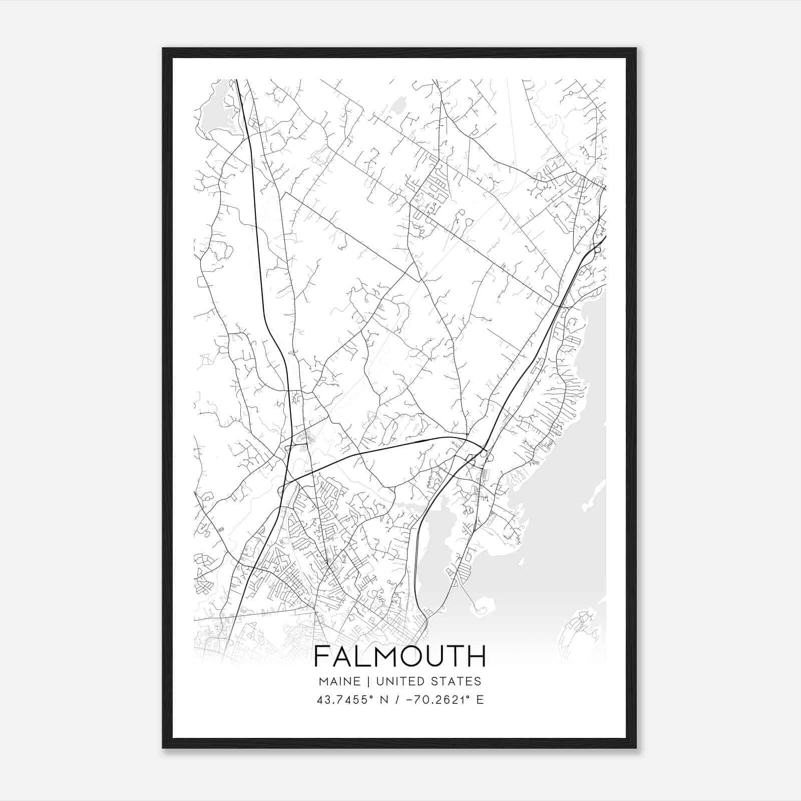 Falmouth Maine Map Poster, Modern Home Decor Wall Art Print